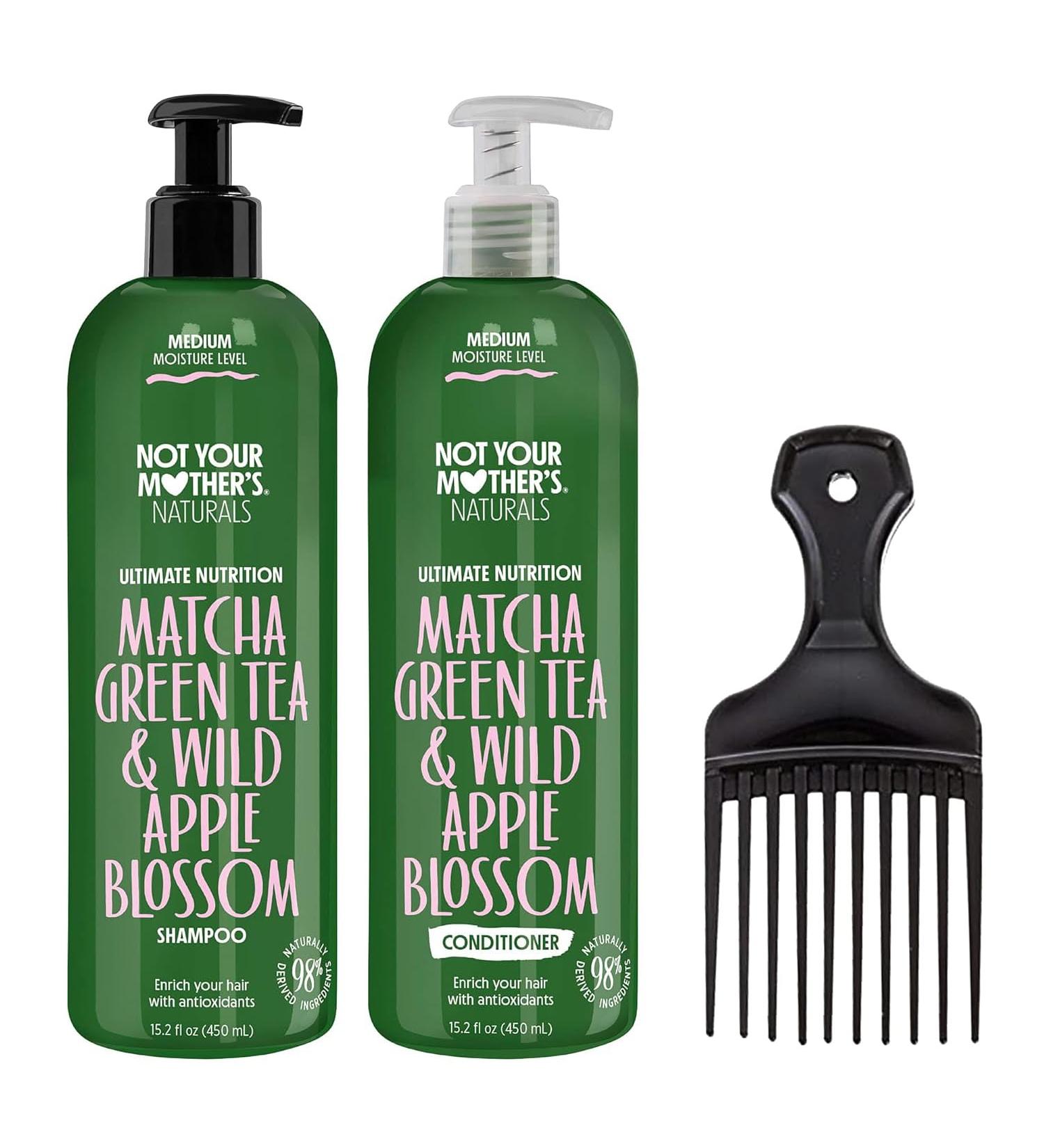 Superhairpieces Afro Hair Comb with NYM Naturals Matcha Green Tea and Wild Apple Blossom Shampoo and Conditioner 450ml Set (3 items) - Buy Online on GoSupps.com