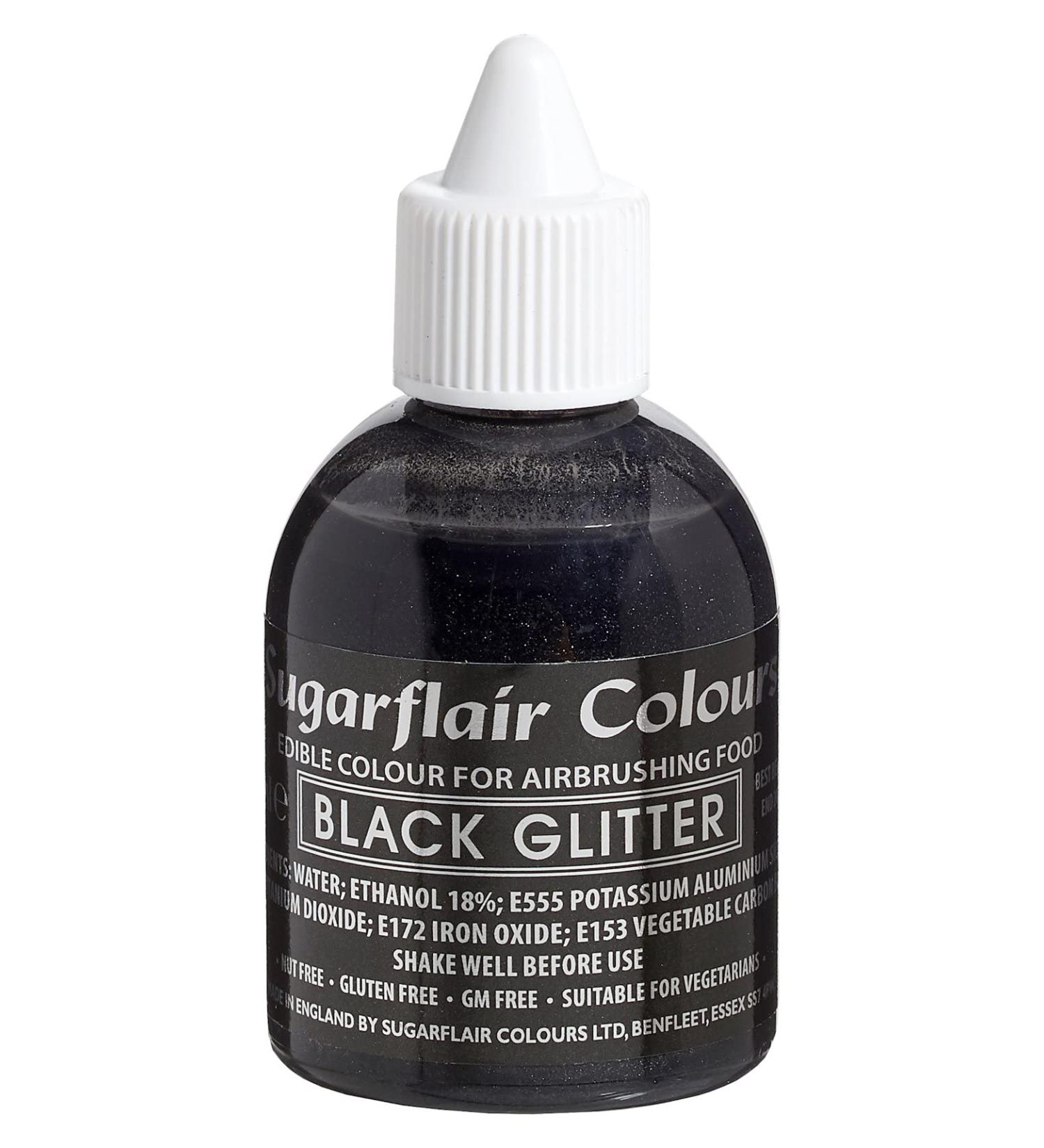 Sugarflair Black Metallic Glitter Edible Airbrush Colour - Edible Food Colouring Airbrush Paint for Cakes Cupcakes Icing and Cake Decorations - 60ml Glitter Black