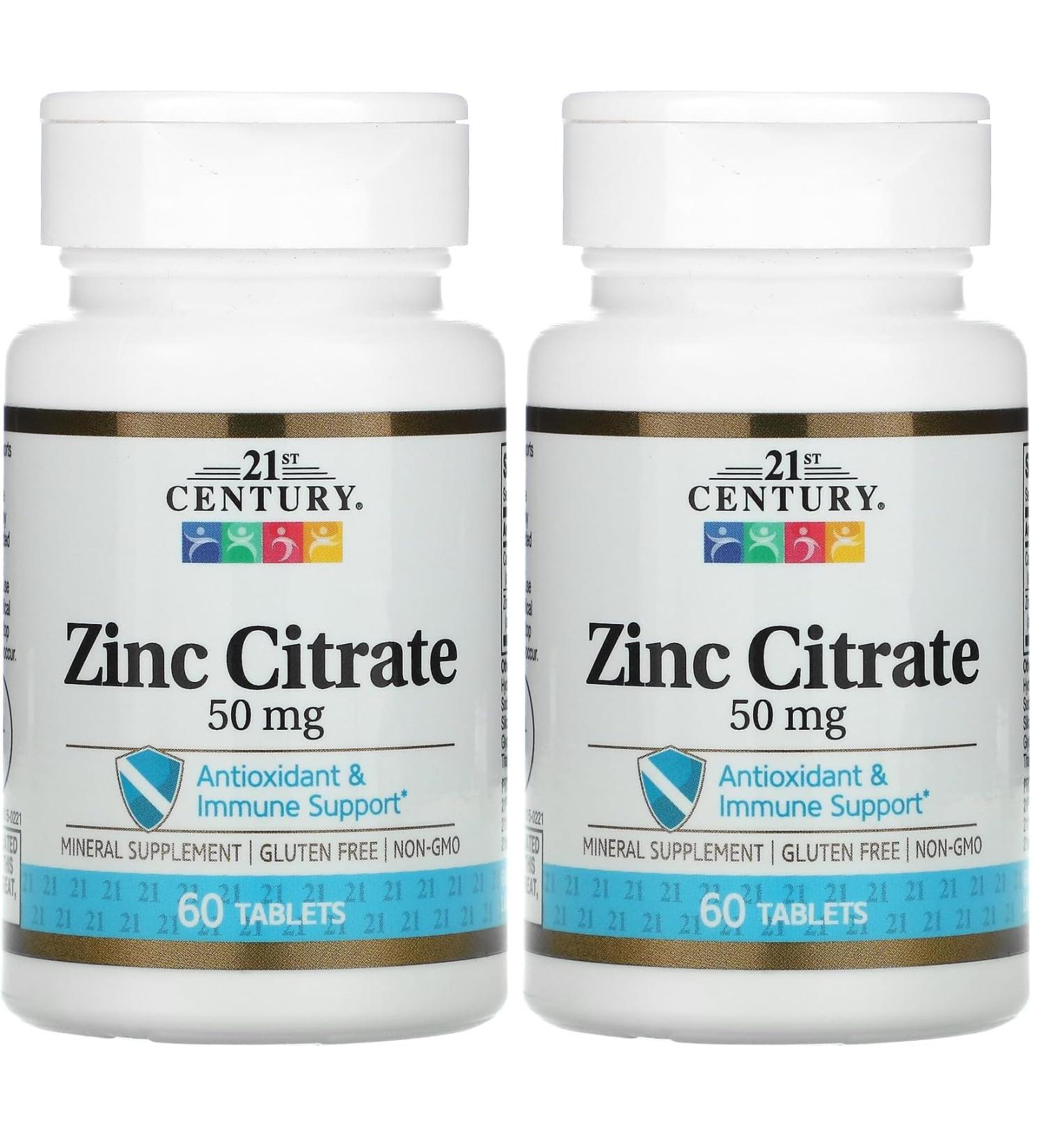 21st Century Healthcare Zinc Citrate Tablets 50mg 60 Count (Pack of 2) Unflavored 60 Count (Pack of 2) - Buy Online on GoSupps.com