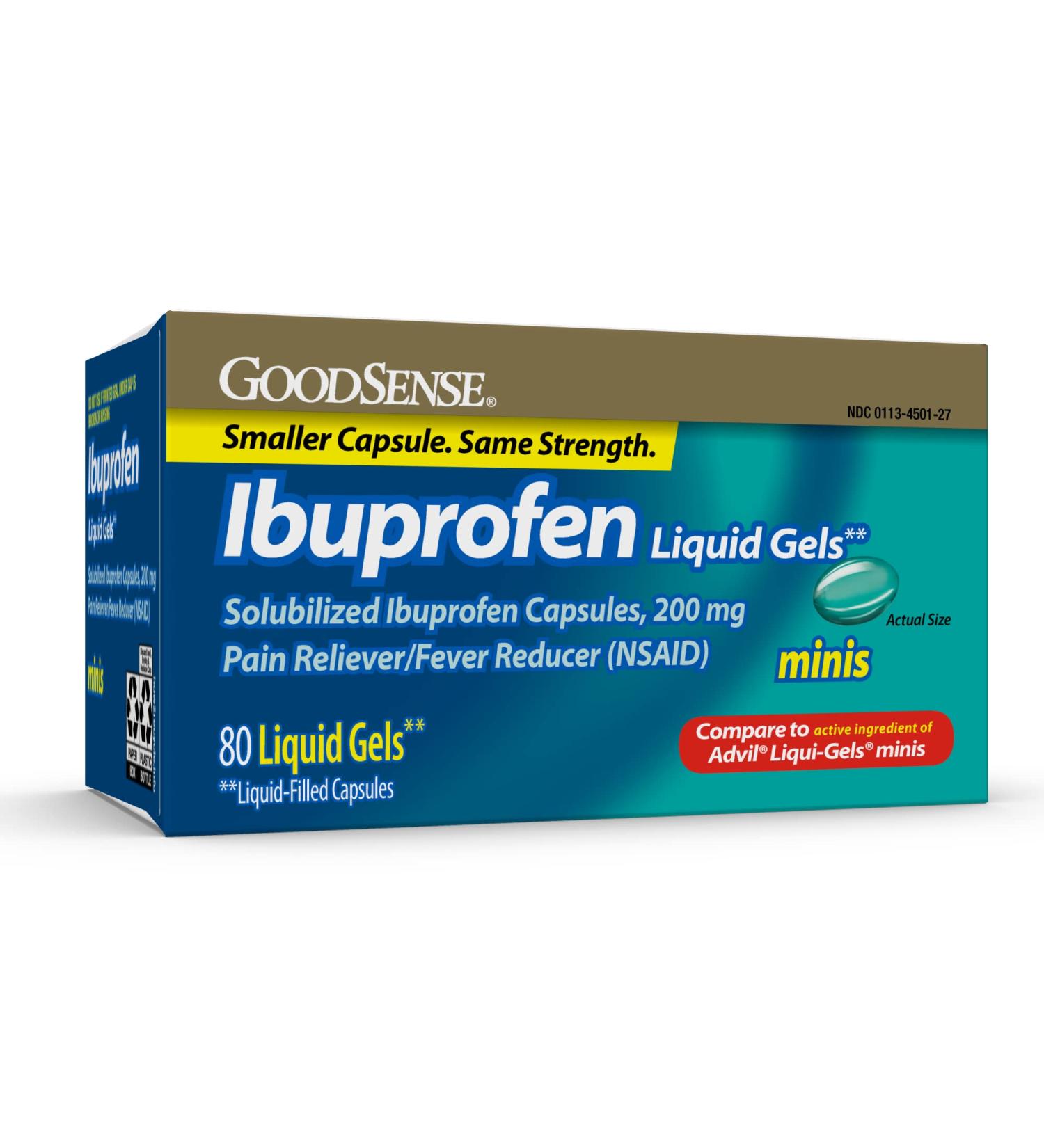 Ibuprofen Mini Liquid-Gels 200mg Capsules - Pain & Fever Relief - 80 Count - Buy Online on GoSupps.com