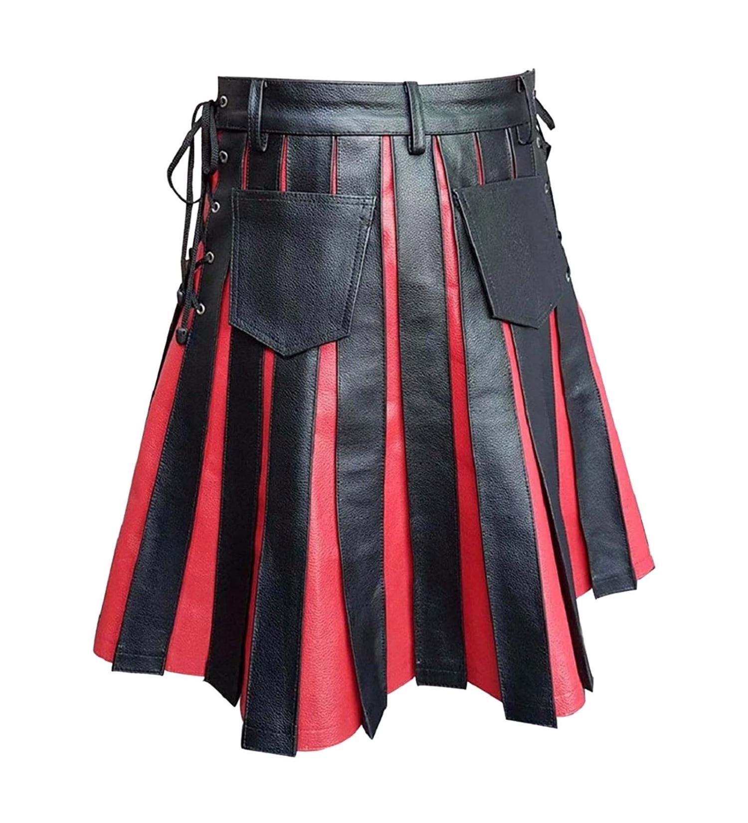 Shop Stylish Scottish Kilt for Men | Fold Rock Design Red Mini Skirt - Comfortable High Waist Streetwear | XXL Available - Buy Online on GoSupps.com