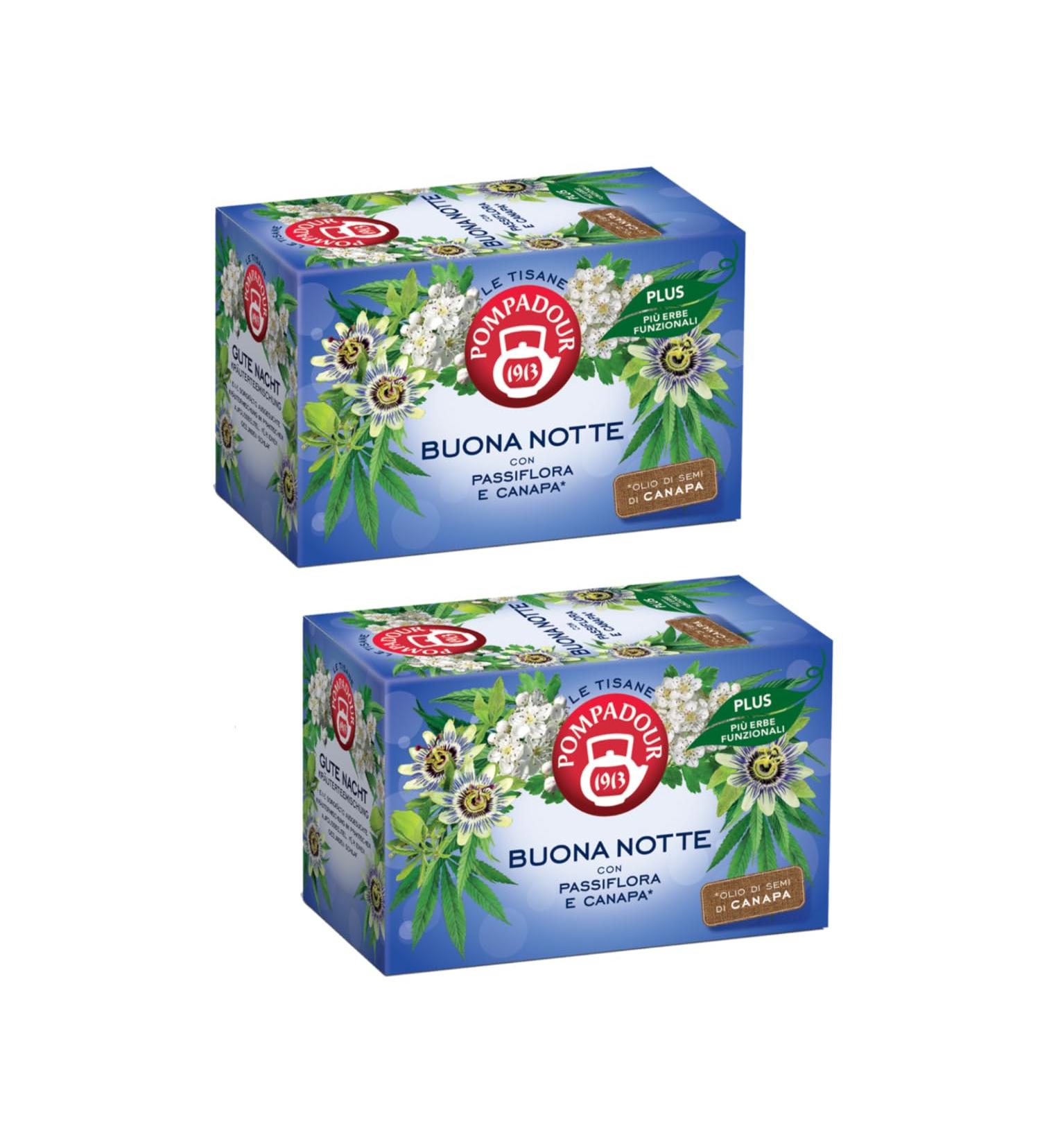  Pompadour Pompadour | Goodnight Herbal Tea | Aromatic herbs with lemon balm lemongrass hawthorn - 2 x 18 filters (79.2 g) | Caffeine-Free Sleep Tea - Buy Online on GoSupps.com