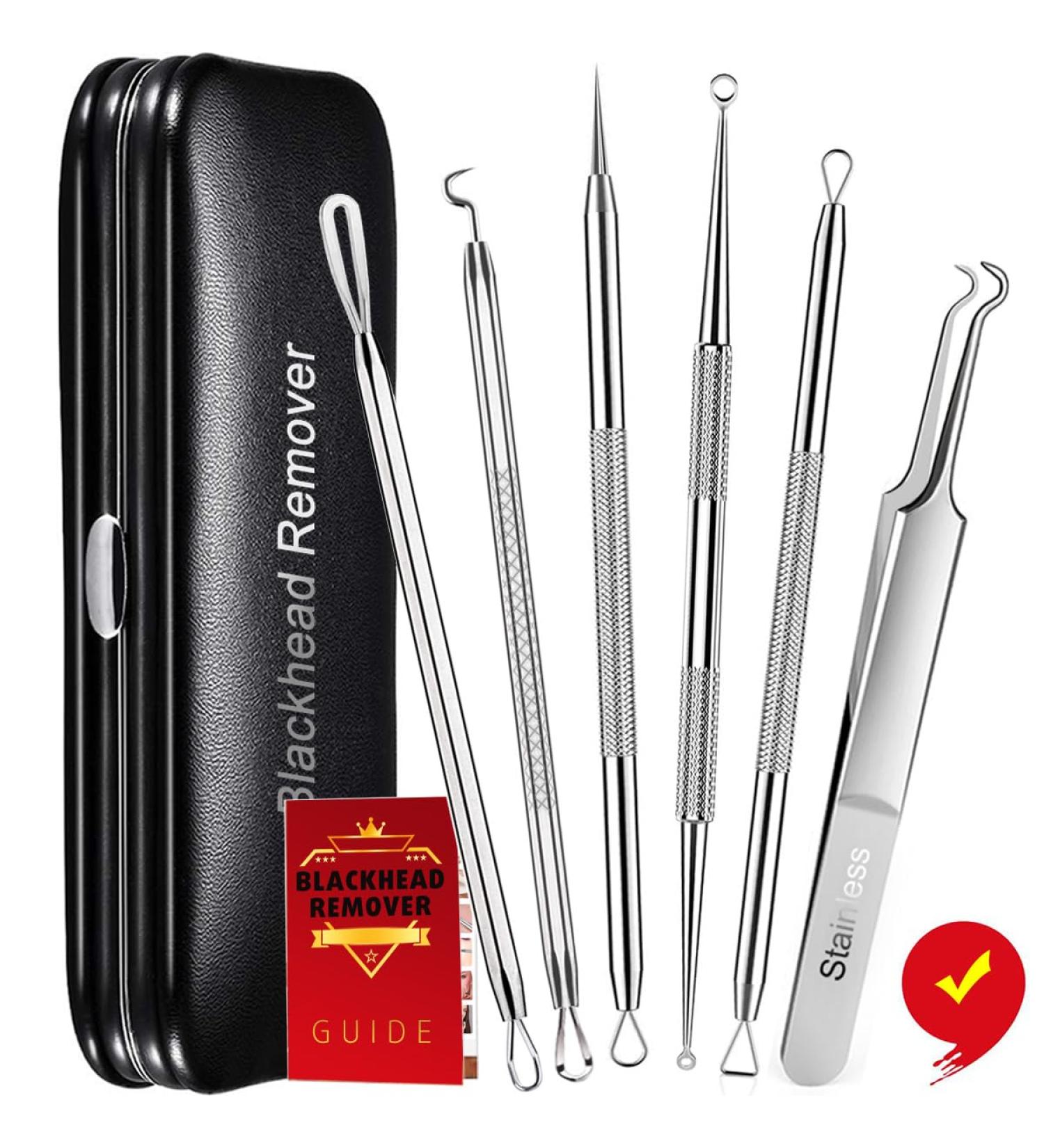 Antonki Blackhead Remover Tools Blackhead Extractor 6 Pack Pimple Popper Tool Kit for Blackhead Whitehead Acne Zit Comdone Pores Fat Granules Blemishs on Nose Face - with Organized Case - Buy Online on GoSupps.com