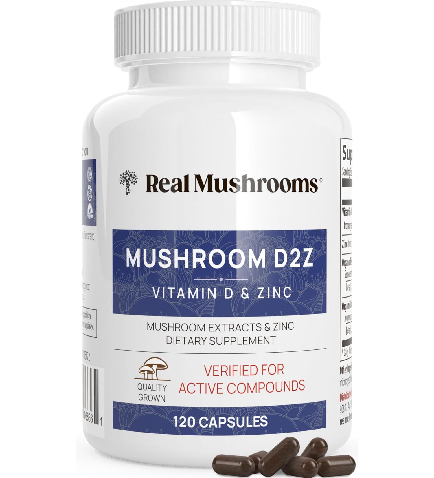 Real Mushrooms Zinc Supplements for Adults (120ct) - Immune Support with Chaga & Reishi - Vegan, Gluten-Free, Non-GMO - Mushroom Zinc Capsules - Buy Online on GoSupps.com