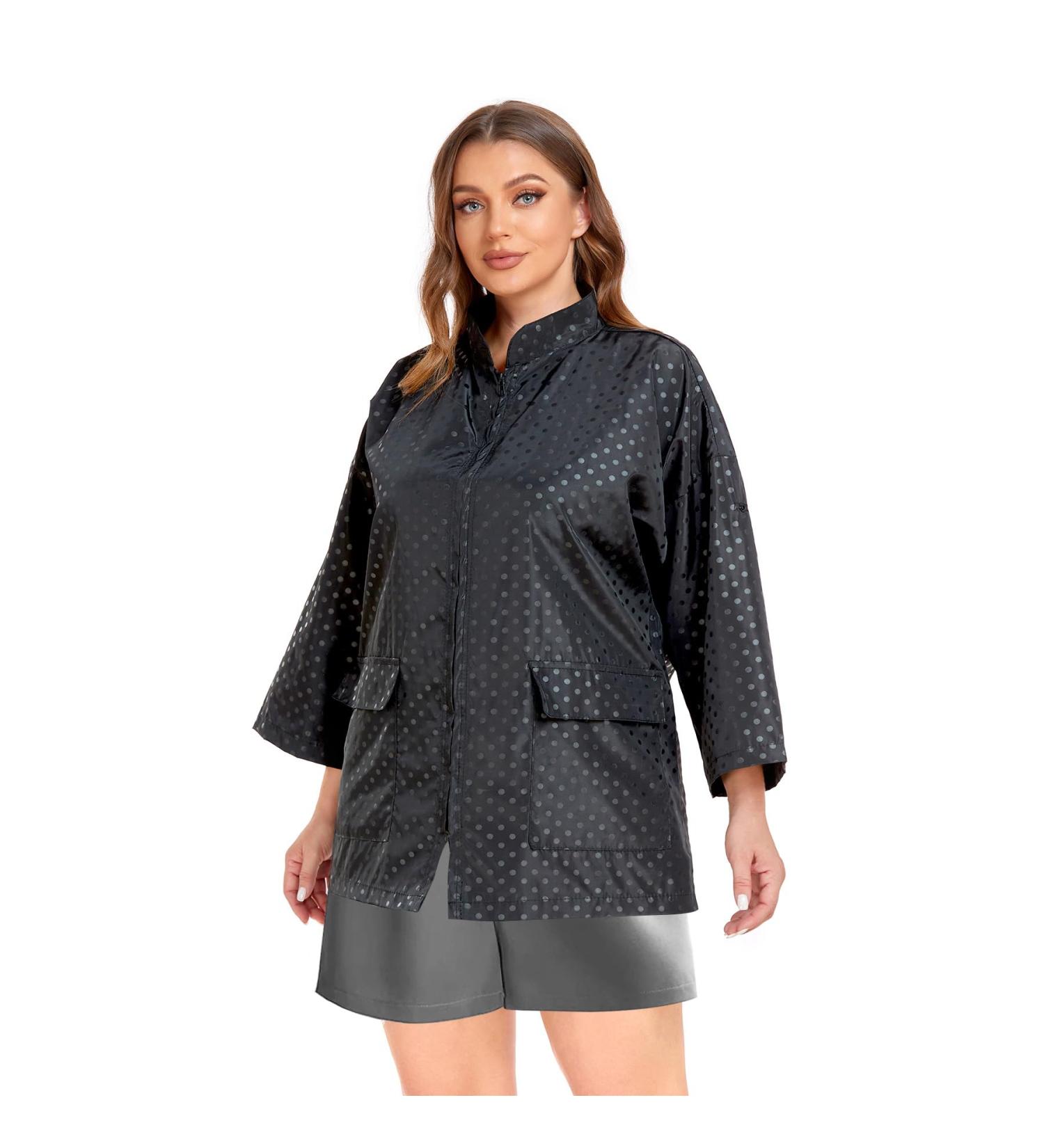 PERFEHAIR Grooming Smock with Zipper & Pockets - Anti-Static Salon Uniform for Women | Stylish Black & Silver Dot Design - Buy Online on GoSupps.com