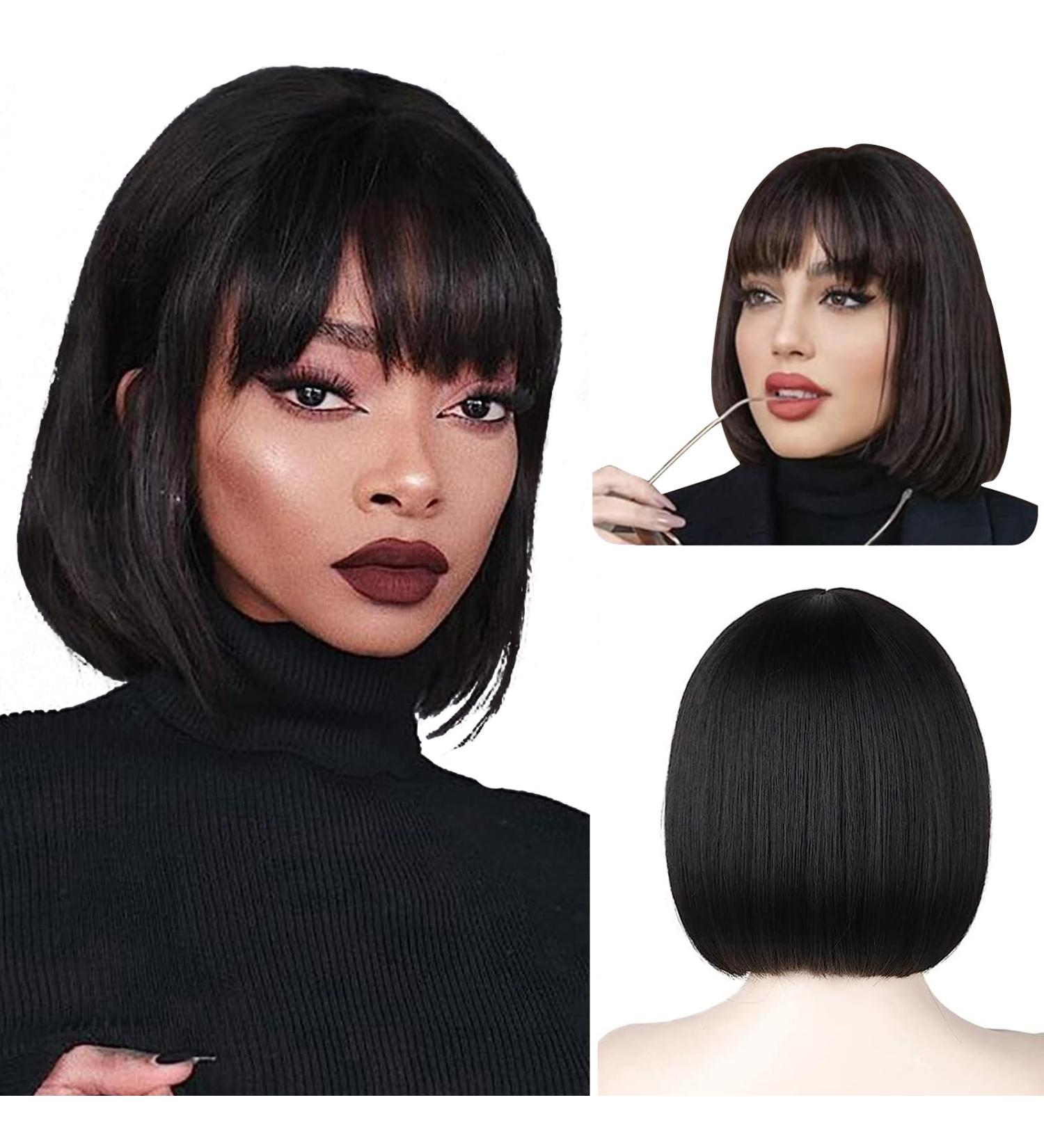 Black Bob Wig with Fringe - Short Synthetic Hair Wig for Women | Perfect for Parties, Cosplay & Costumes - Buy Online on GoSupps.com