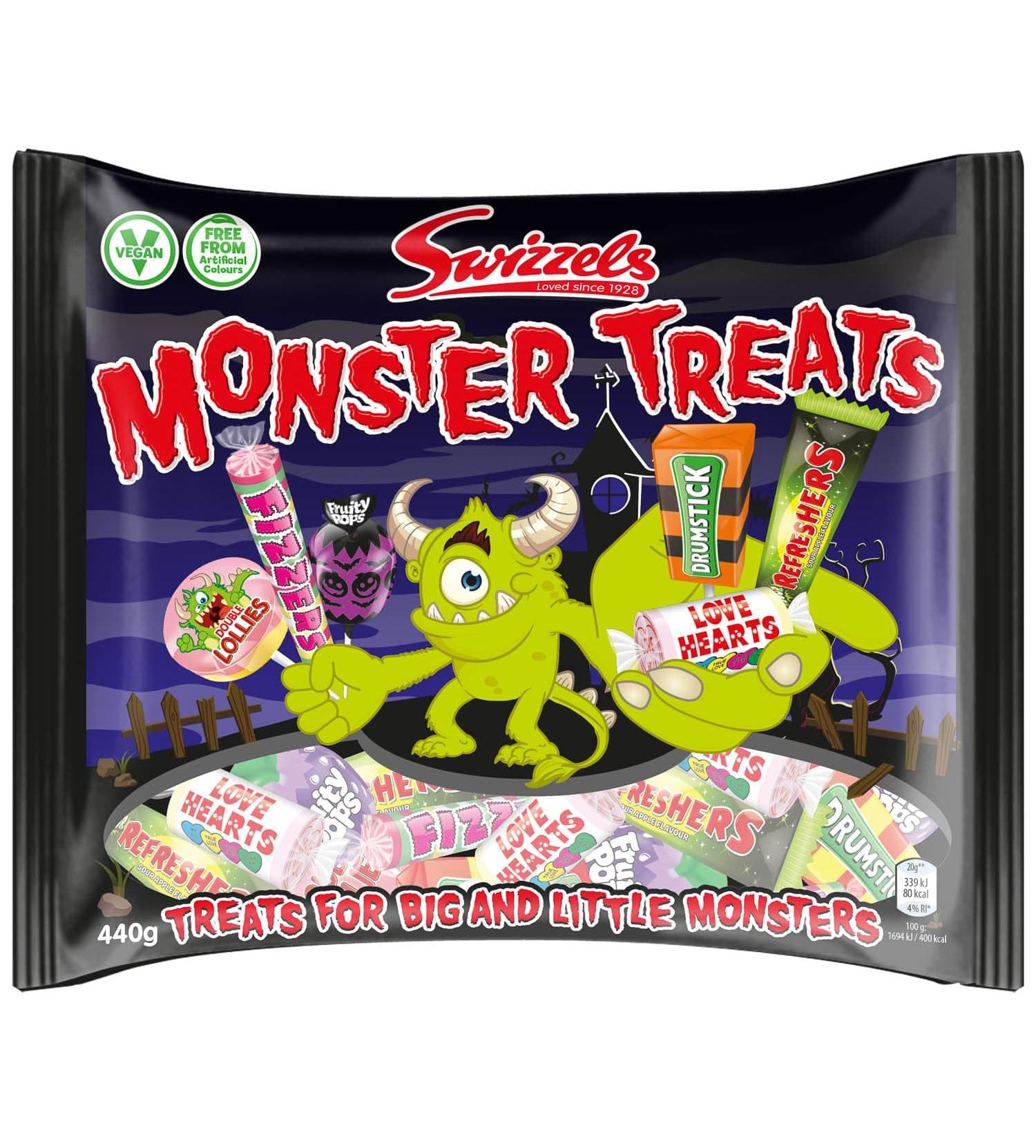 Monsterss Treats Bag 440g - Favourites Including - Drumstick - Fruity Pops and Refreshers - A Mouthwatering Delicious Treats Sharing And Parties - Sweeten Your Season - Treats Mix for big and little