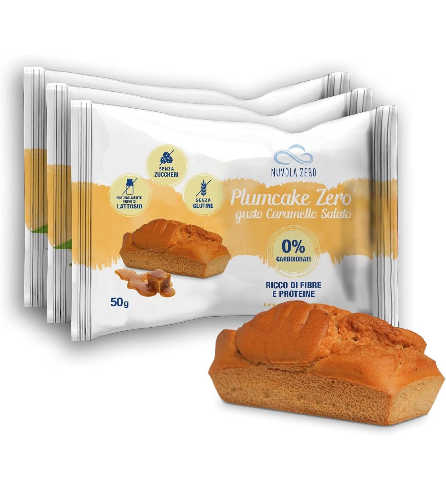 Nuvola Zero Plumcake - Sugar-Free Gluten-Free Lactose-Free Snack | Low-Carb Salted Caramel Treat - Made in Italy (3 Portions) - Buy Online on GoSupps.com