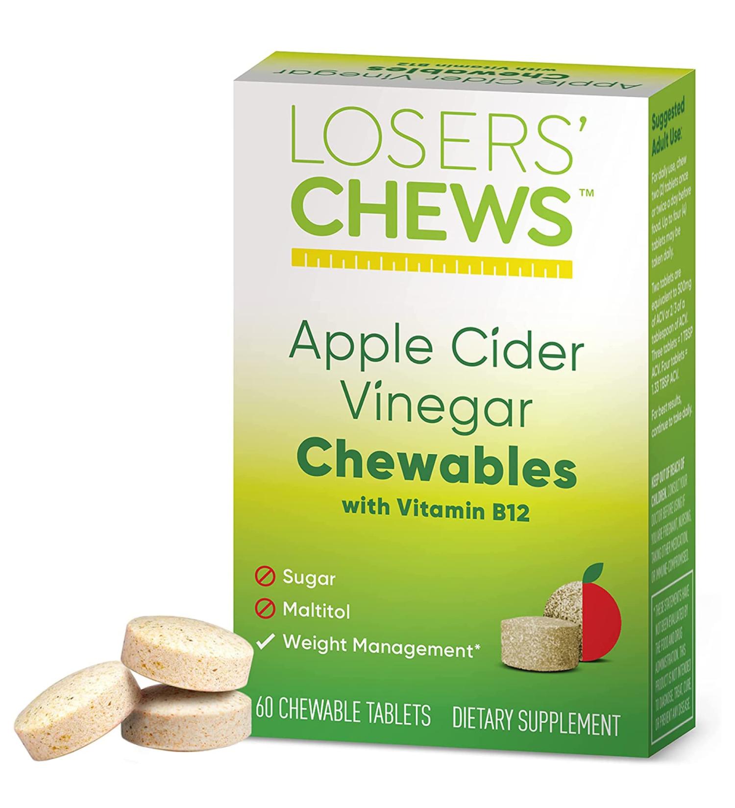 Losers' Chews NutriSuits Chewable Apple Cider Vinegar with B12 | Tart Apple Pie Flavor | 30-Day Supply (60 Chewables) - Buy Online on GoSupps.com