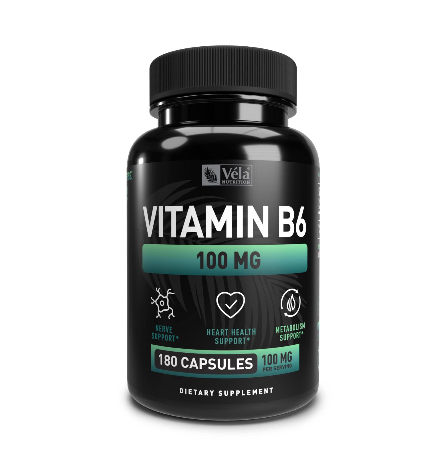 Vitamin B6 100mg Capsules | Pyridoxine HCL for Energy & Heart Health | 180 Capsules - Buy Online on GoSupps.com