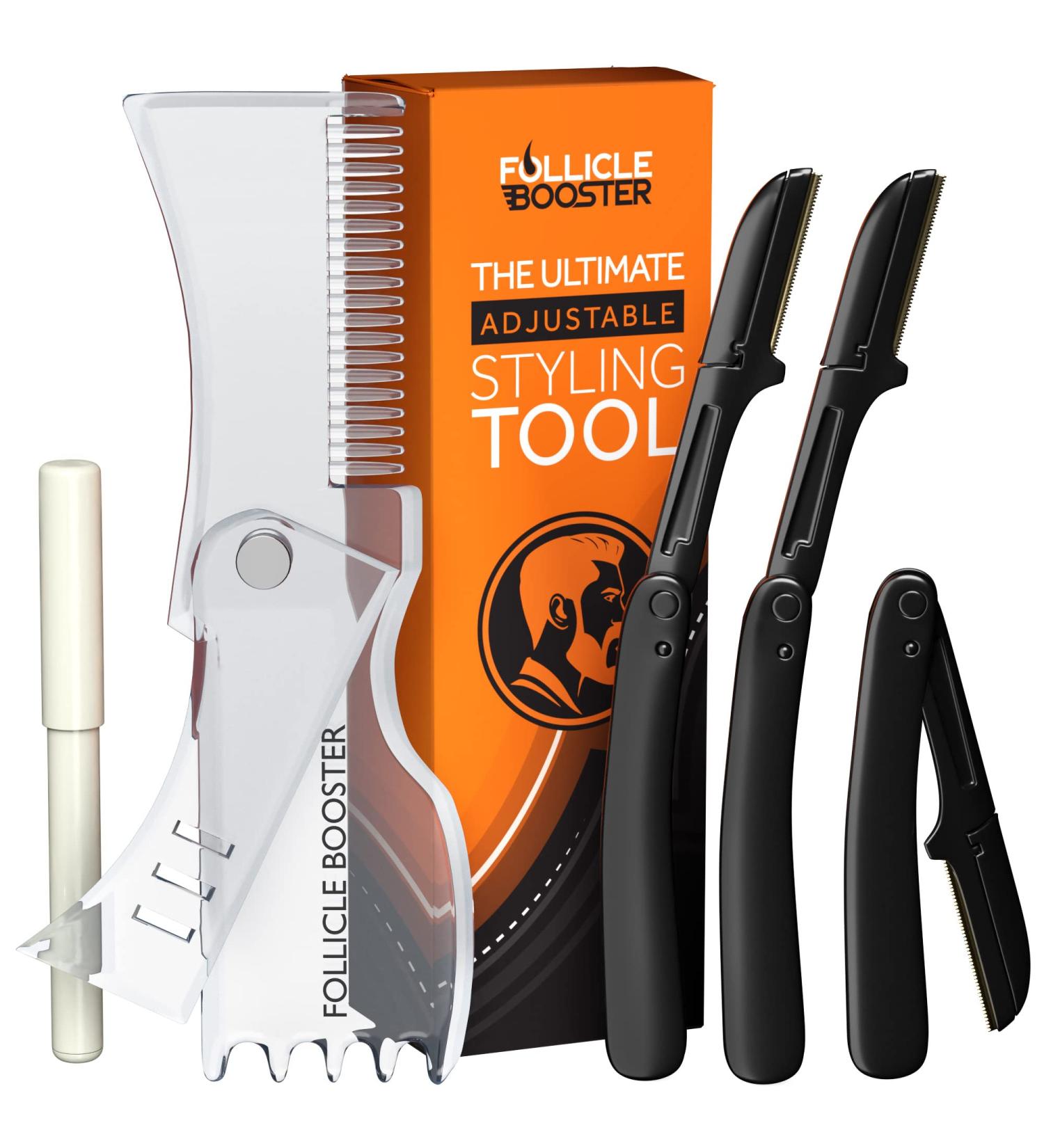Beard Shaper Kit - Complete Styling Tool for Razor Sharp Lines - Adjustable Shaper, Razors, Barber Pencil - Templates for Perfect Line Up - Buy Online on GoSupps.com