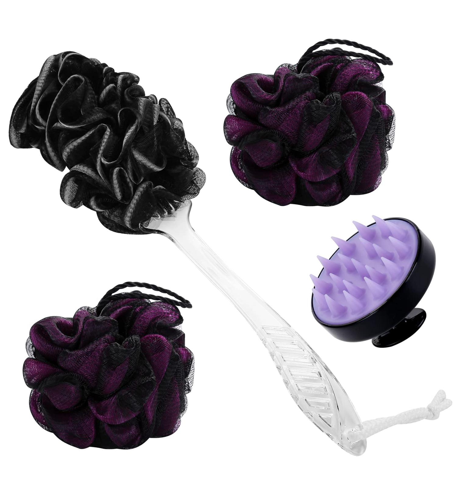 MAVGV Scalp Massager Shampoo Brush Loofah Set with Long Handle Back Brush and Bath Loofahs - Buy Online on GoSupps.com