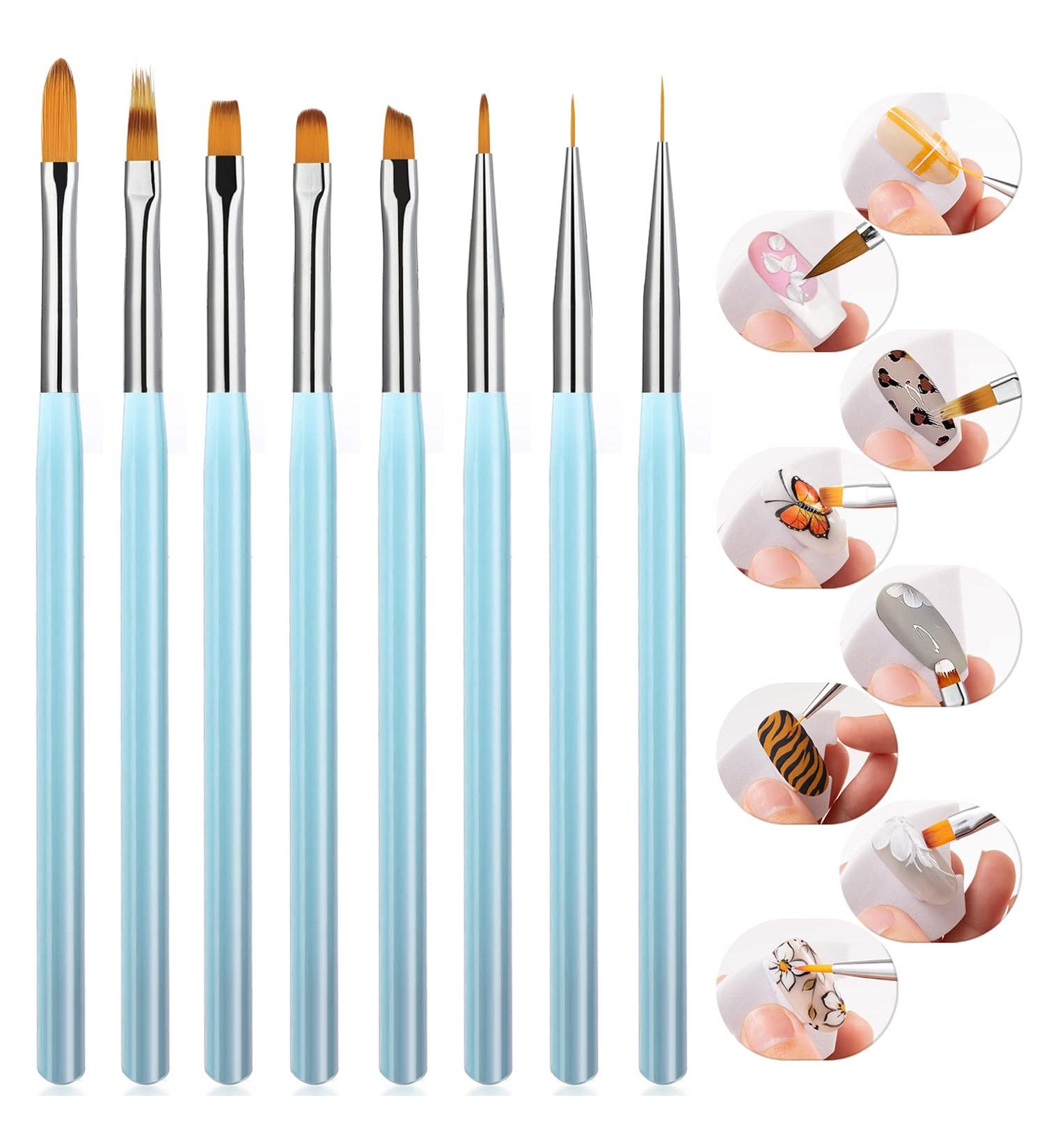 KINGMAS 8Pcs Nail Art Brushes Set for Gel Polish Manicure - Salon Quality Nail Liner Drawing Pens for DIY at Home - Buy Online on GoSupps.com
