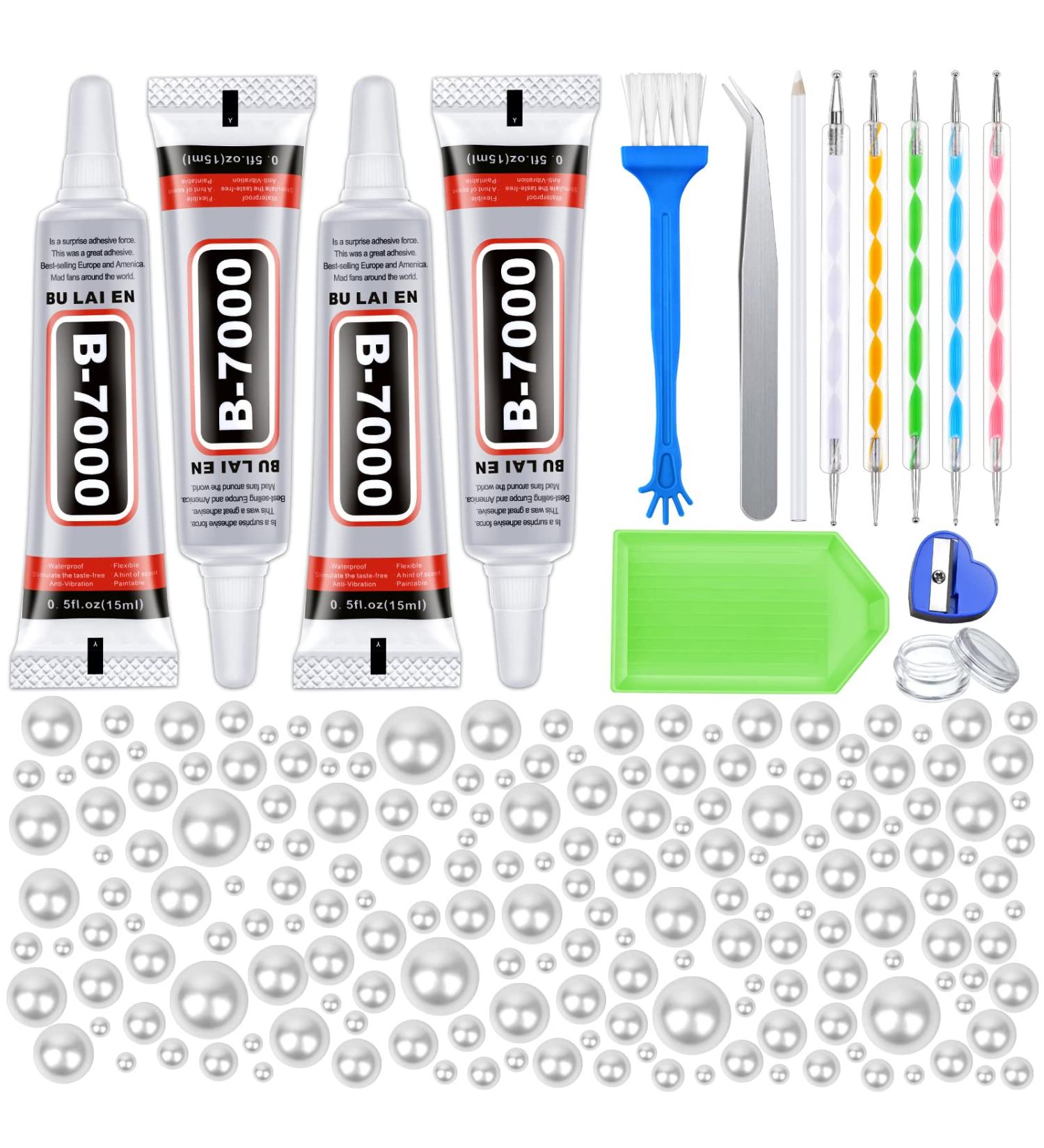 4 PCS 15ML B7000 Jewelry Glue & 10000 PCS Flatback Pearls: Clear Rhinestones Glue for DIY Craft & Nail Art with White Half Round Pearls - Wedding Dress Making Supplies - Buy Online on GoSupps.com