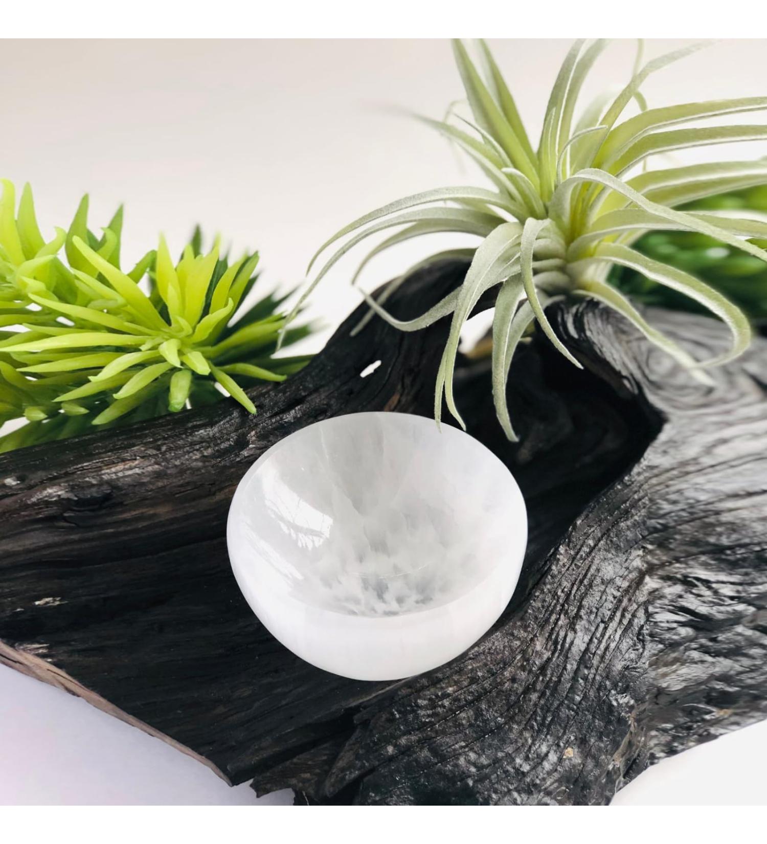 Selenite Crystal Charging Bowl - White Cleansing Altar Bowl for Meditation, Spiritual Recharging, and Crystal Decor - 6cm - Buy Online on GoSupps.com