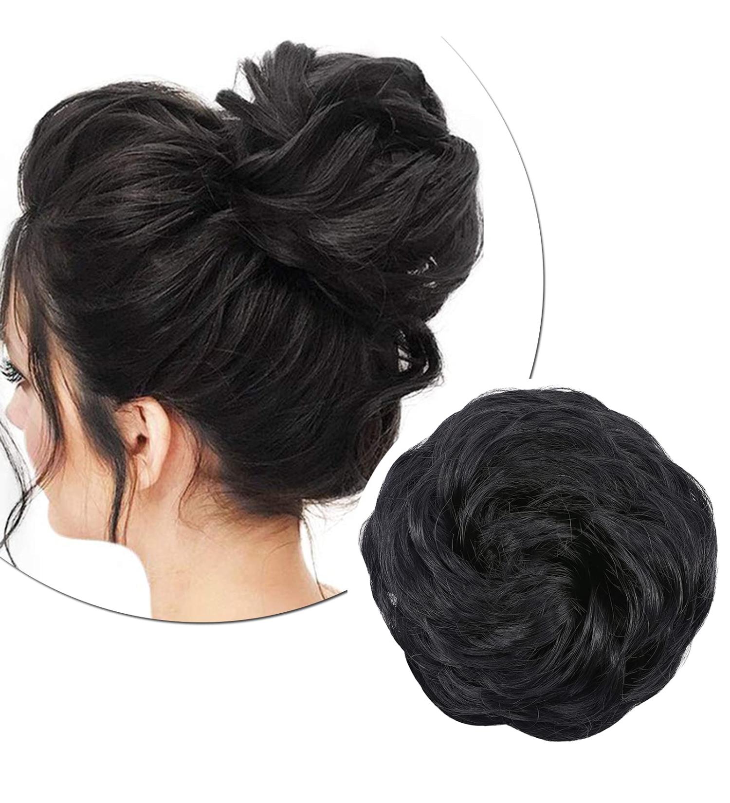 Jet Black Synthetic Hair Bun Extension - 45g Messy Updo Ponytail Scrunchie for Women - Buy Online on GoSupps.com