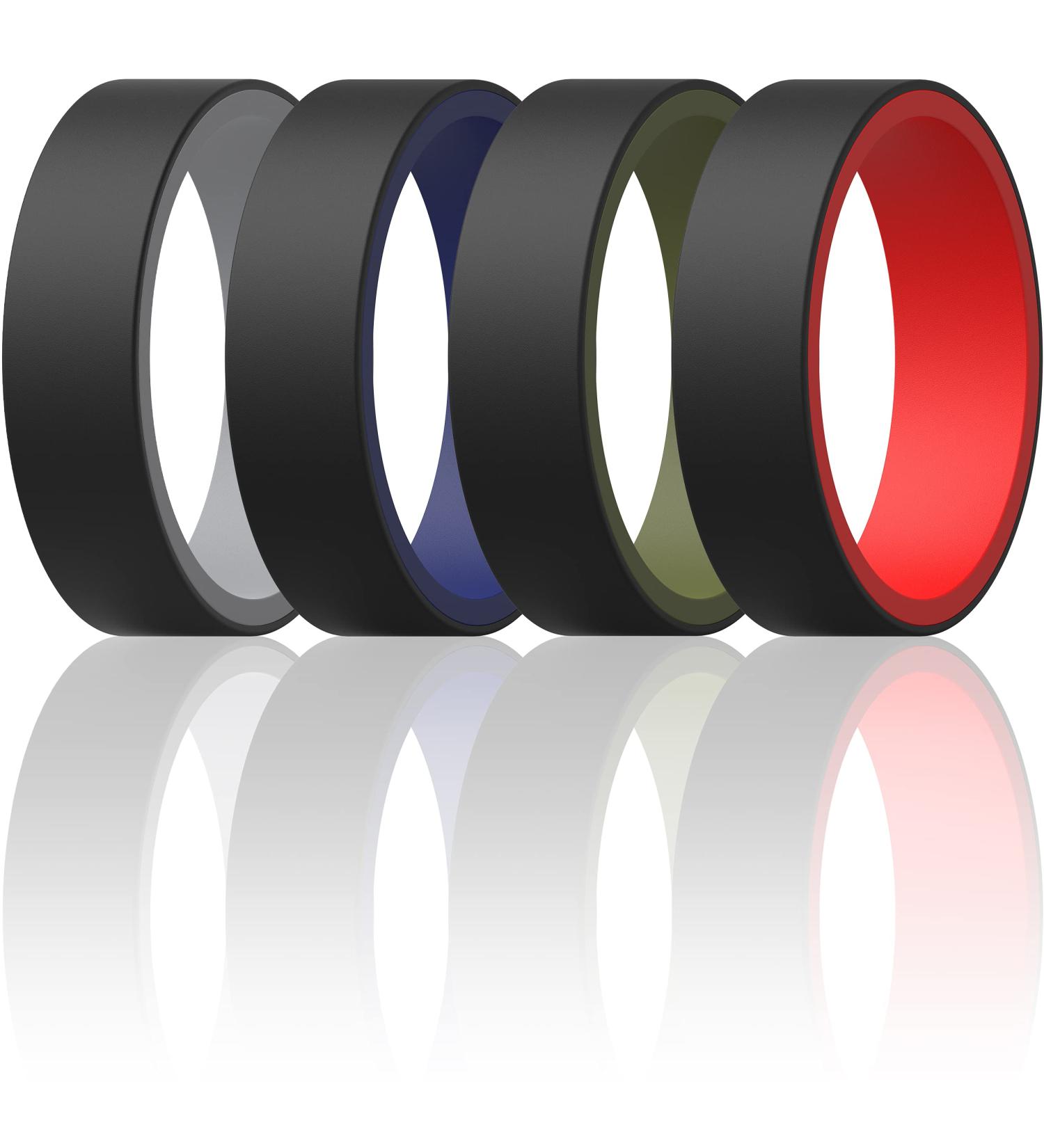 ThunderFit Silicone Wedding Rings Men & Women - Reversible 6mm Width 2mm Thick (DarkBlue, OliveGreen, Grey, Red) - Size 3.5-4 (14.9mm) - Buy Online on GoSupps.com