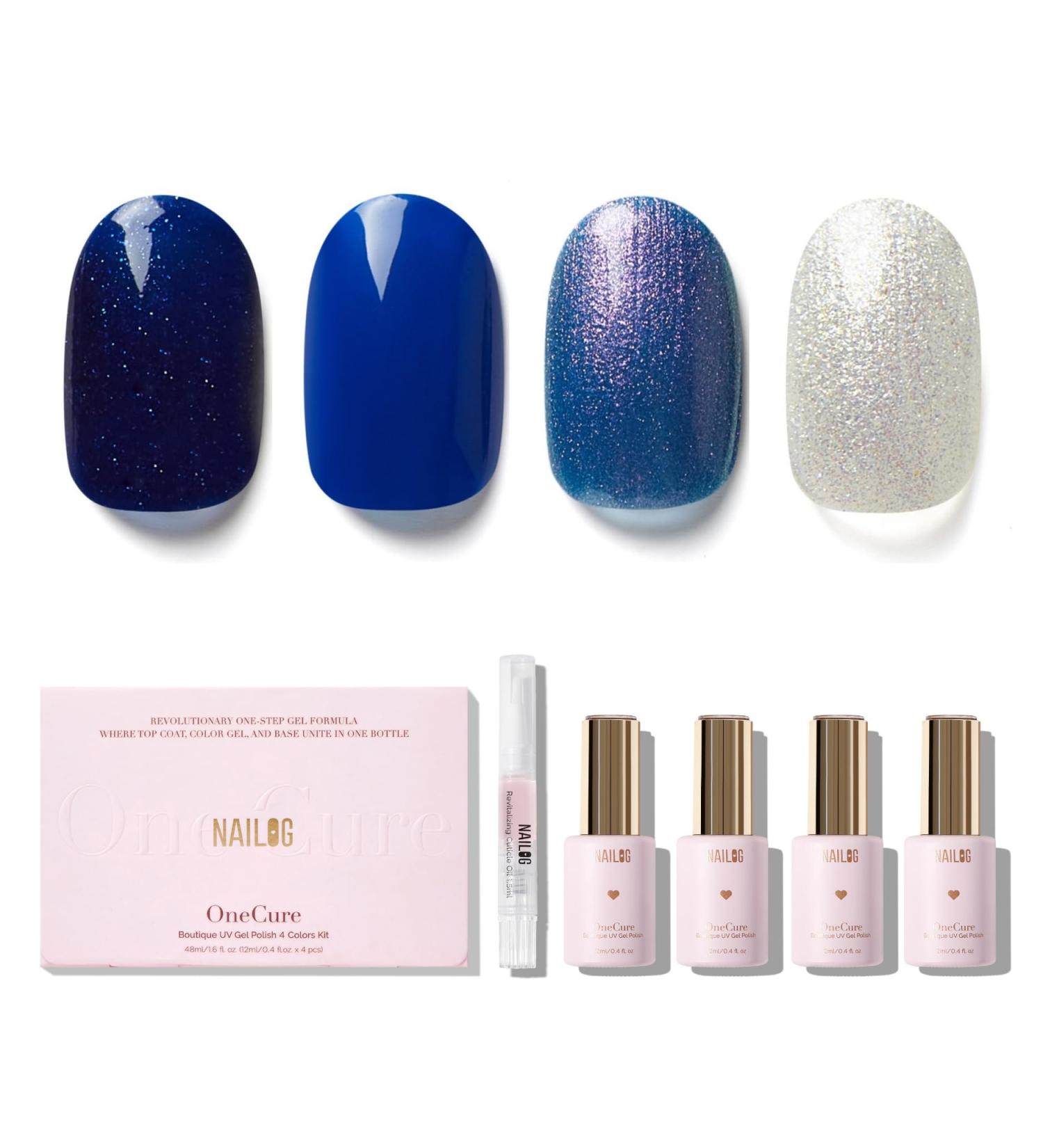 NAILOG Gel Nail Polish Set - 4 Colors Top Coat Color Gel Base 3-In-1 Soak Off UV Gel Polish Kit for Home DIY & Birthday Gifts for Women Midnight Wonder - Buy Online on GoSupps.com