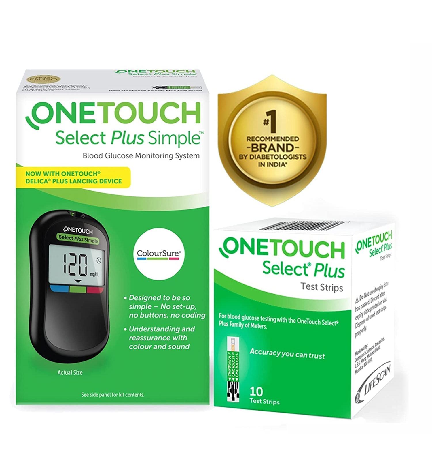 ONETOUCH Select Plus Simple Glucometer Kit: Accurate & Virtually Painfree Blood Sugar Testing - Buy Online on GoSupps.com