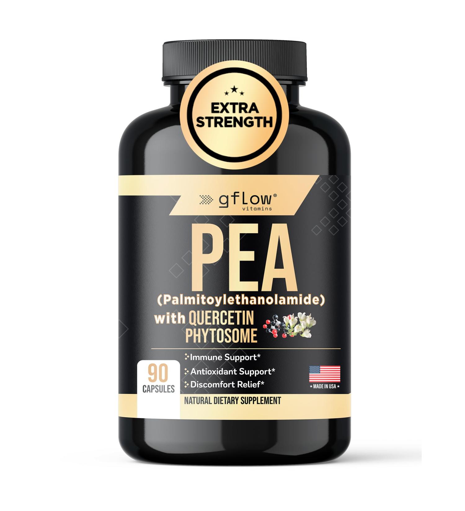 gflow vitamins Pea Supplement with Quercetin Phytosome 1,000 mg | Micronized Pea (Palmitoylethanolamide) 99% Highly Purified | Discomfort Relief Supplement in Capsules Made in The USA - Buy Online on GoSupps.com