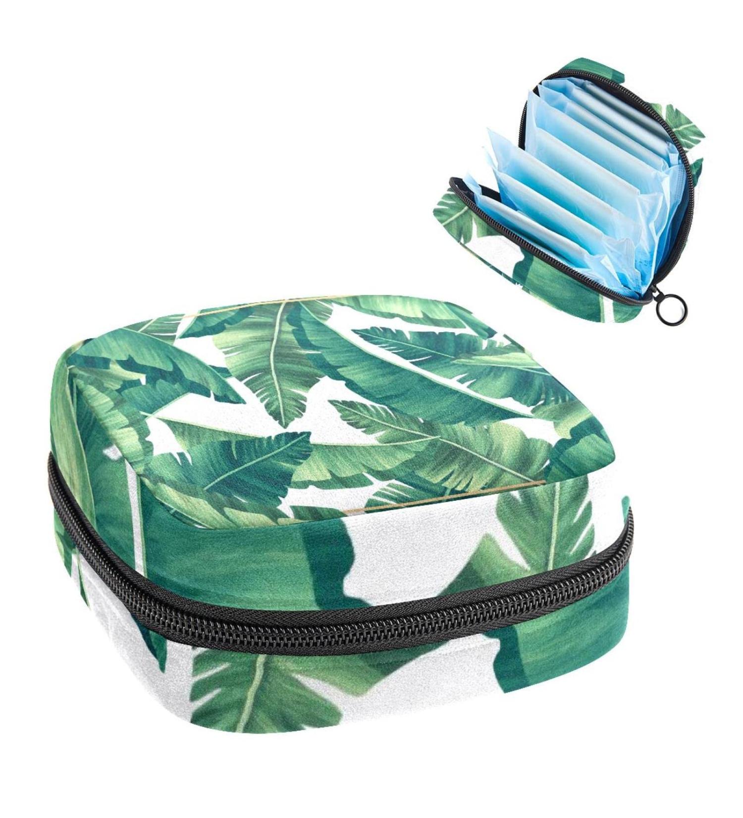 Shop Tropical Leaves Golden Frame Women's Period Pocket Bag | Portable Menstrual Cup Holder & Tampon Storage for Teens & Women - Multicolored - Buy Online on GoSupps.com