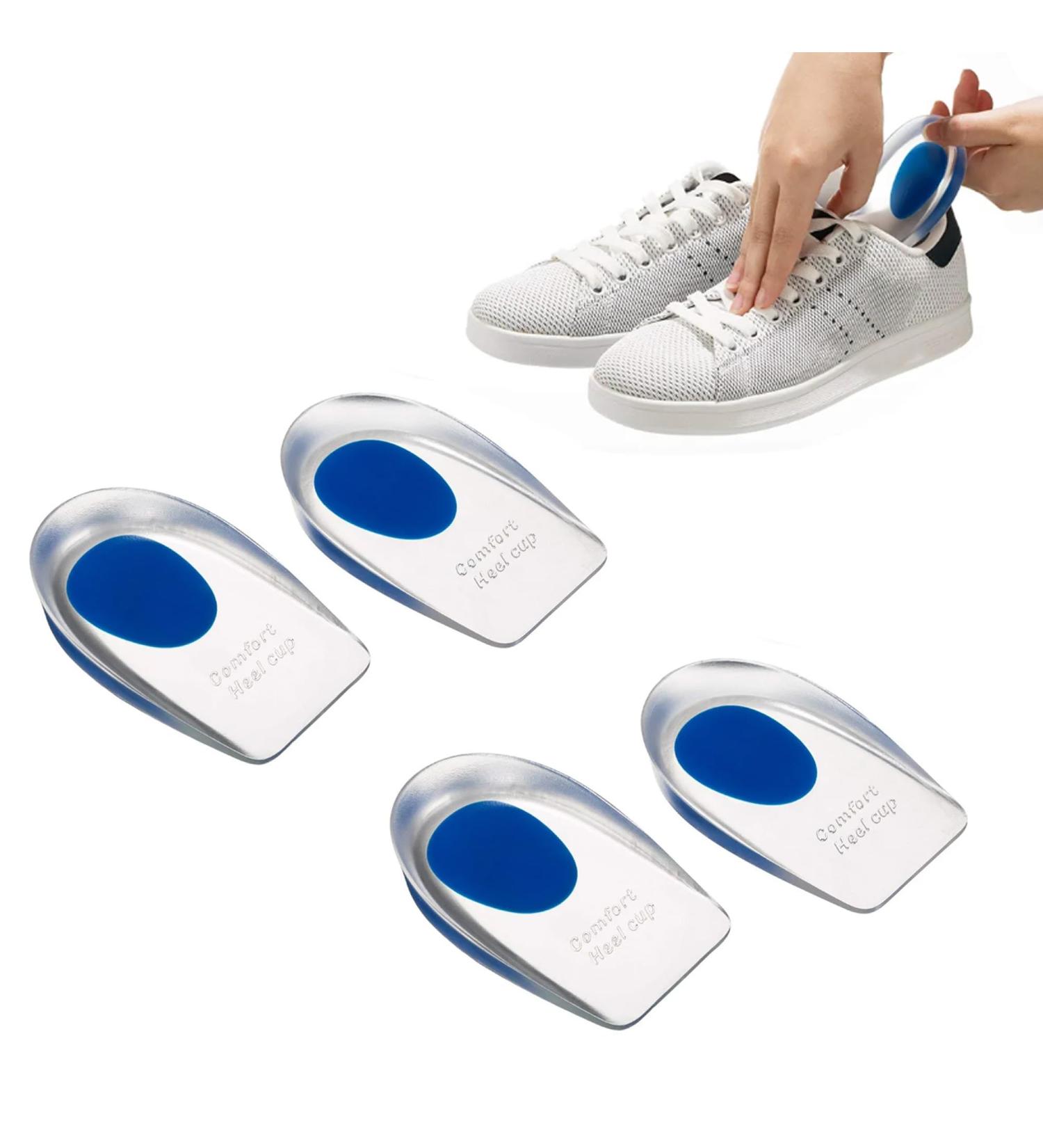Silicone Blue Heel Cushion Pads (2 Pairs) - Plantar Fasciitis Relief & Heel Spur Pain Gel Cups - Buy Online on GoSupps.com