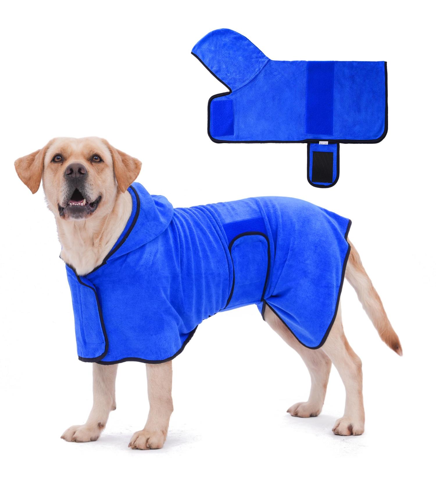 Rongyicare Super Absorbent Dog Bathrobe for Large Dogs | Soft Microfiber Adjustable Collar & Waist - Buy Online on GoSupps.com