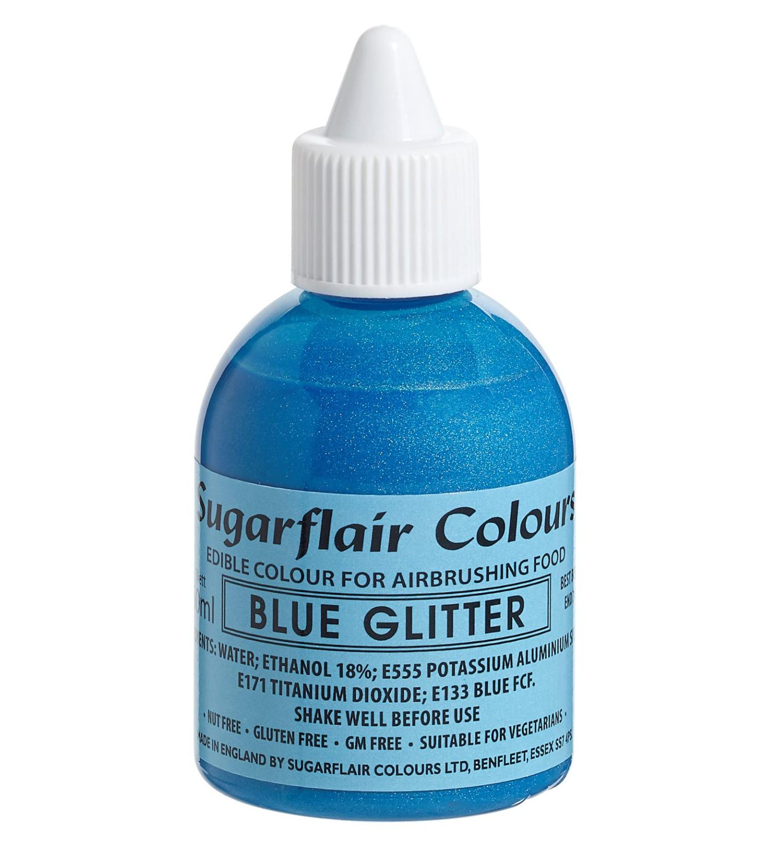Sugarflair Blue Metallic Glitter Edible Airbrush Colour - Edible Food Colouring Airbrush Paint for Cakes Cupcakes Icing and Cake Decorations - 60ml Glitter Blue