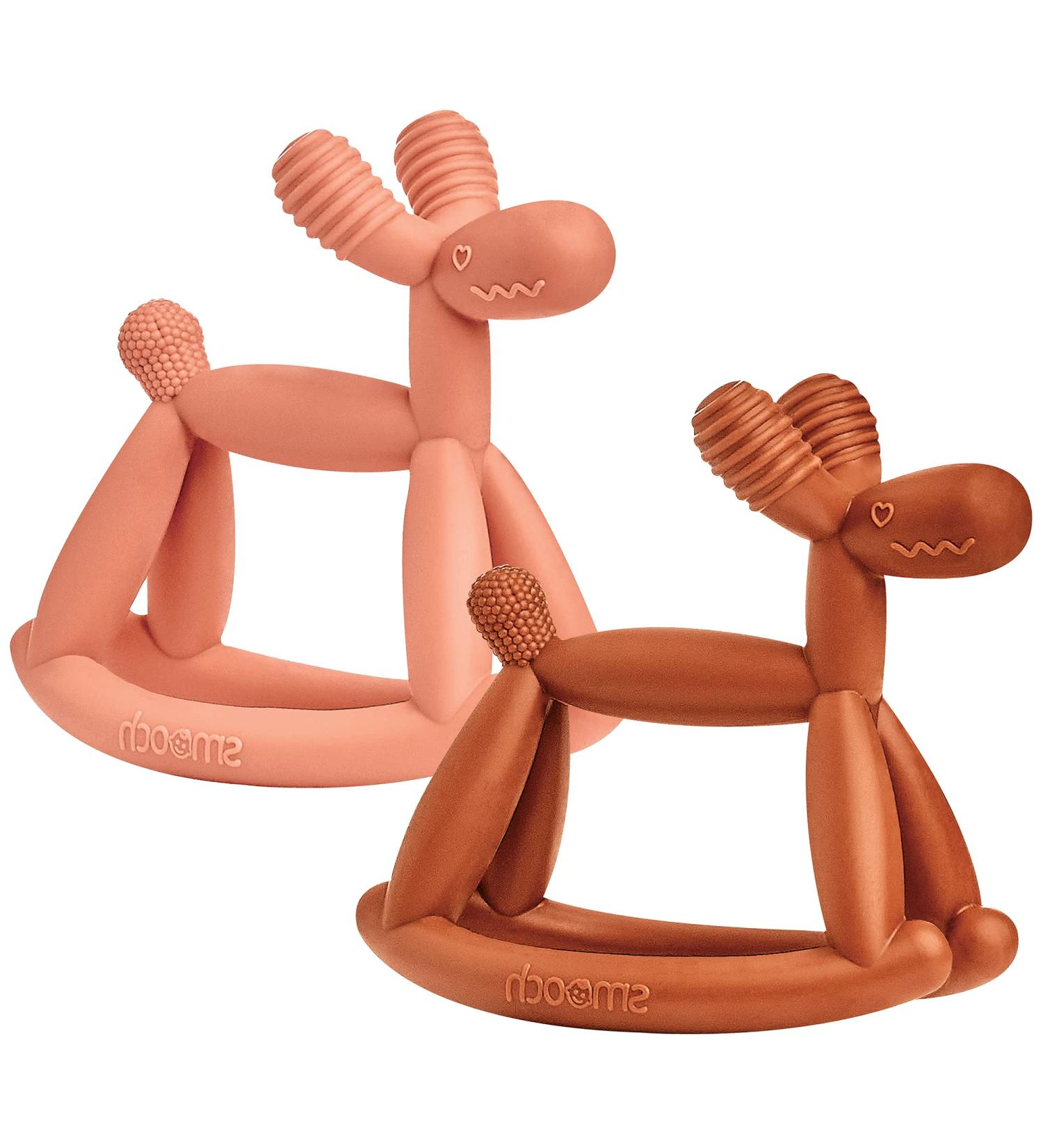 Smooch Rocking Teething Toys for Babies 0-6 Months | Silicone Baby Teether for Teething Relief | Coral+Amber - Buy Online on GoSupps.com
