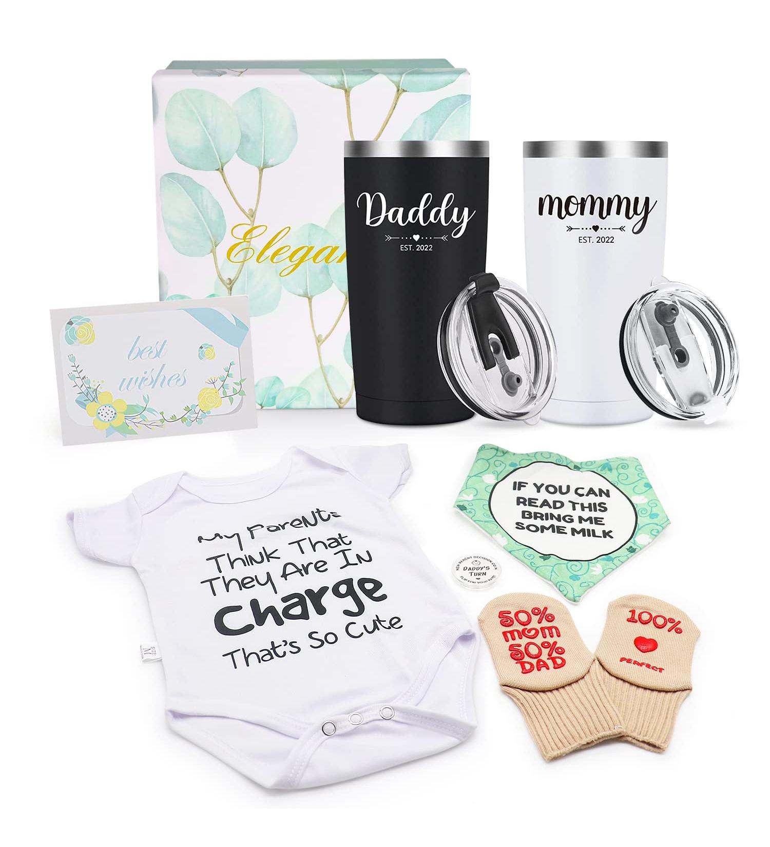 Pregnancy Gifts for First Time Moms: Daddy and Mommy Est 2022 20oz Insulated Tumblers Set - Top New Parents Gifts for Baby Shower - Buy Online on GoSupps.com