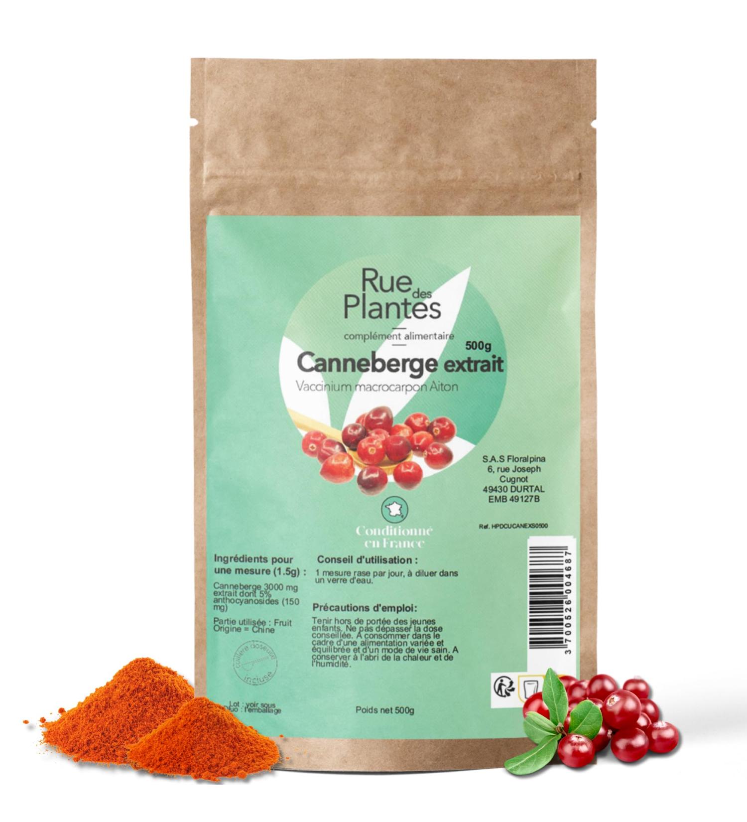 Canneberge Extrait 5% Poudre 500 g Source d Antioxydants Naturels Soutient le Confort Urinaire & la Protection Cellulaire | Conditionn e en France RUE DES PLANTES - Buy Online on GoSupps.com