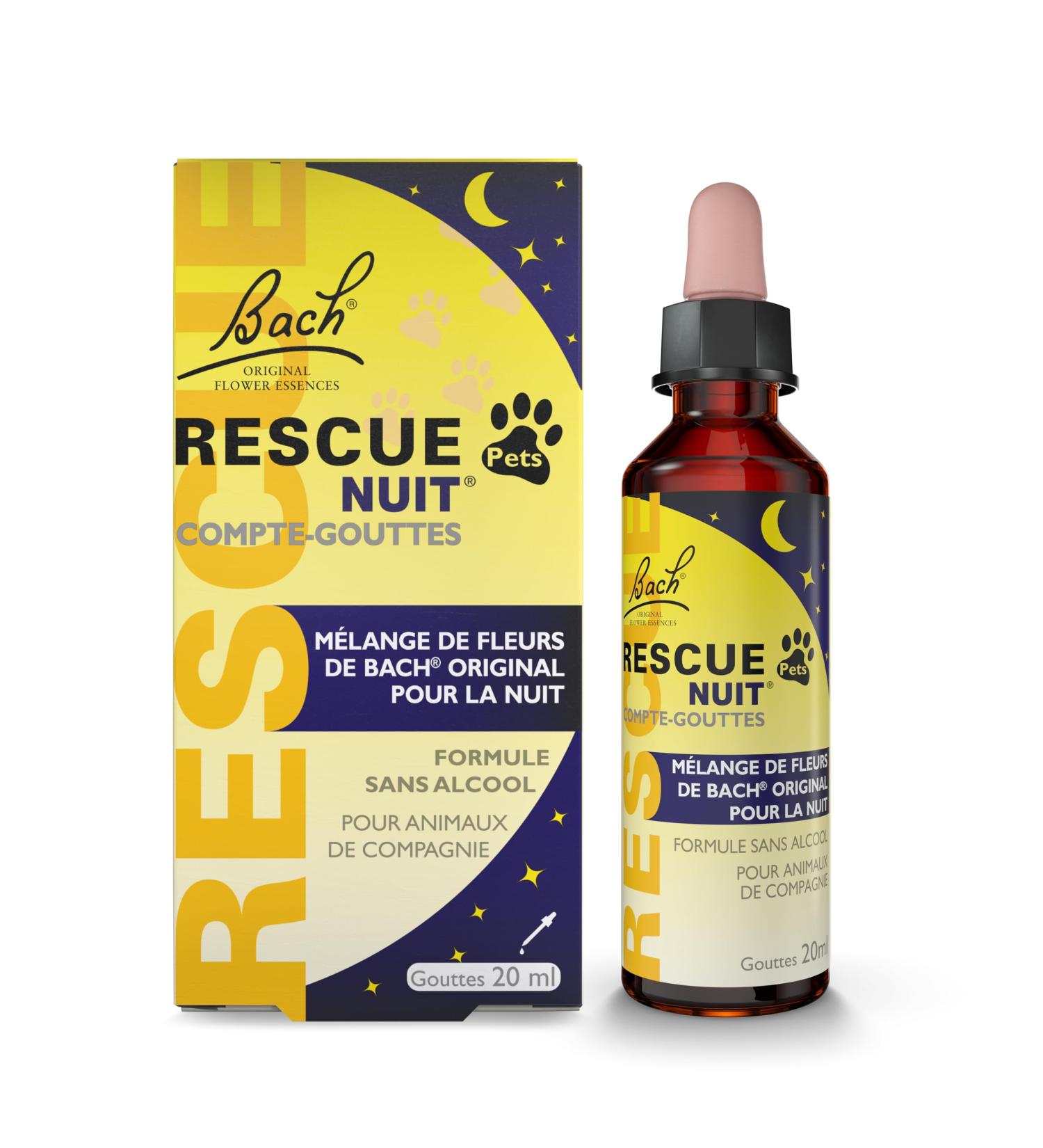 RESCUE Pets Night Dropper 20 ml Peace of Mind for Pets Ideal for Travel Vet Visits Grooming Noise Loneliness Alcohol Free Natural and Vegan - Buy Online on GoSupps.com