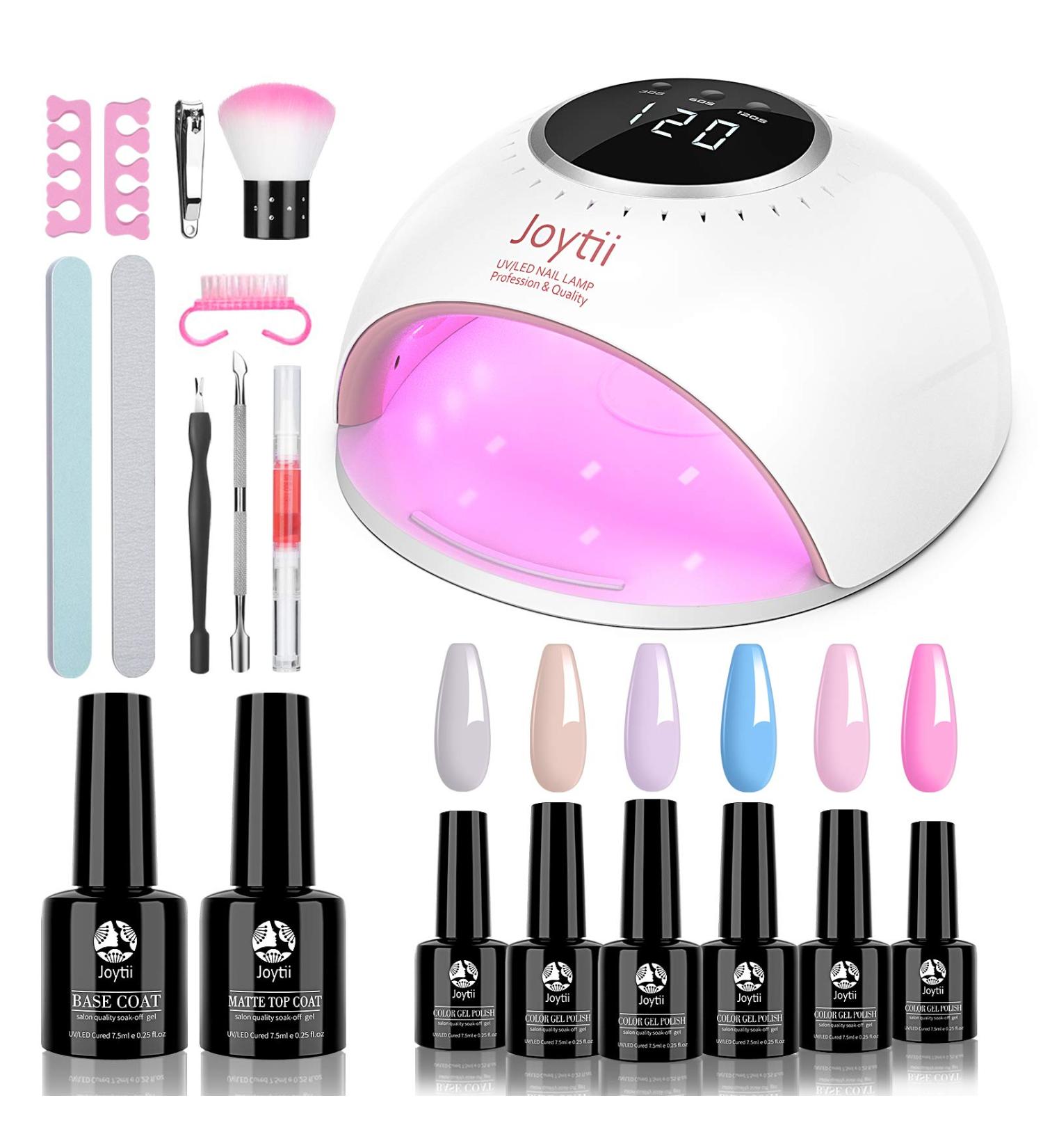 Joytii Gel Nail Polish Kit with 82W UV Light | 6 Colors Set with Matte Top and Base Coat | Nail Art Manicure Tools - Pink Sky - Buy Online on GoSupps.com