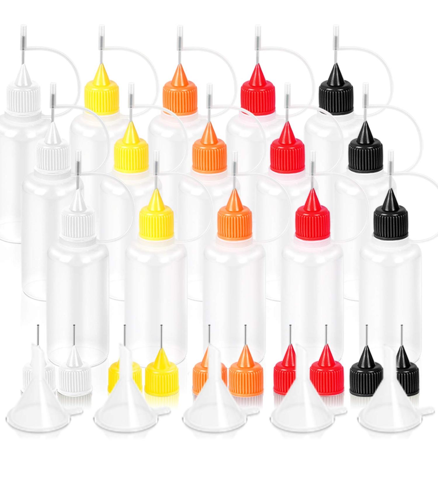 YGDZ 15pcs Precision Tip Applicator Bottles - 30ml, 5 Colors Needle Fine Tip Squeeze Glue Applicator Bottles with 10pcs Needle Tips and 5pcs Mini Funnel - Ideal for Quilling, Crafts, Paint, and Ink - Buy Online on GoSupps.com