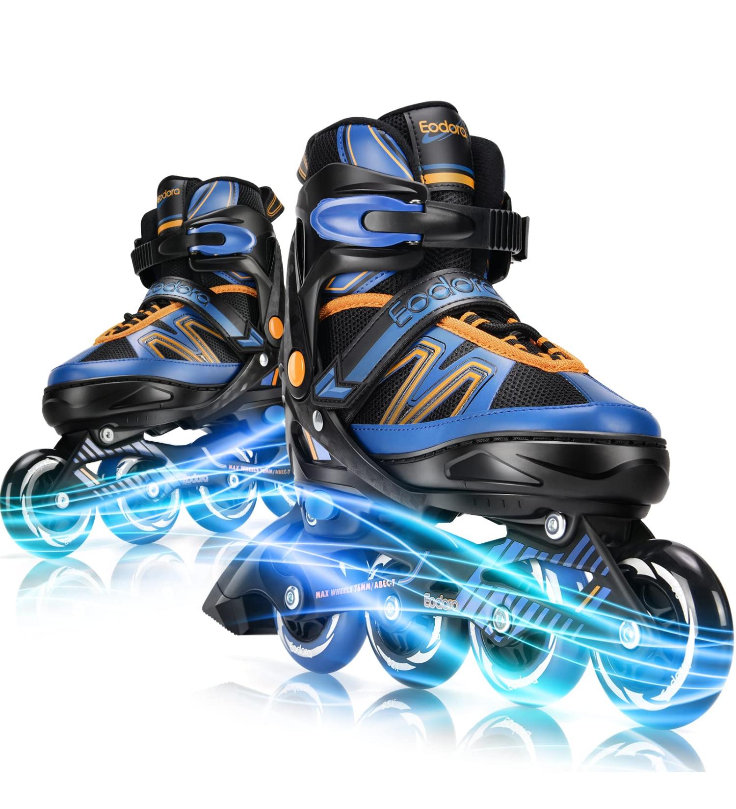 Eodora Kids Inline Skates Adjustable | Boys Girls Roller Blades with Light up Wheels | Indoor Outdoor Fun Flashing Skates | Blue Small (11J-1) - Buy Online on GoSupps.com