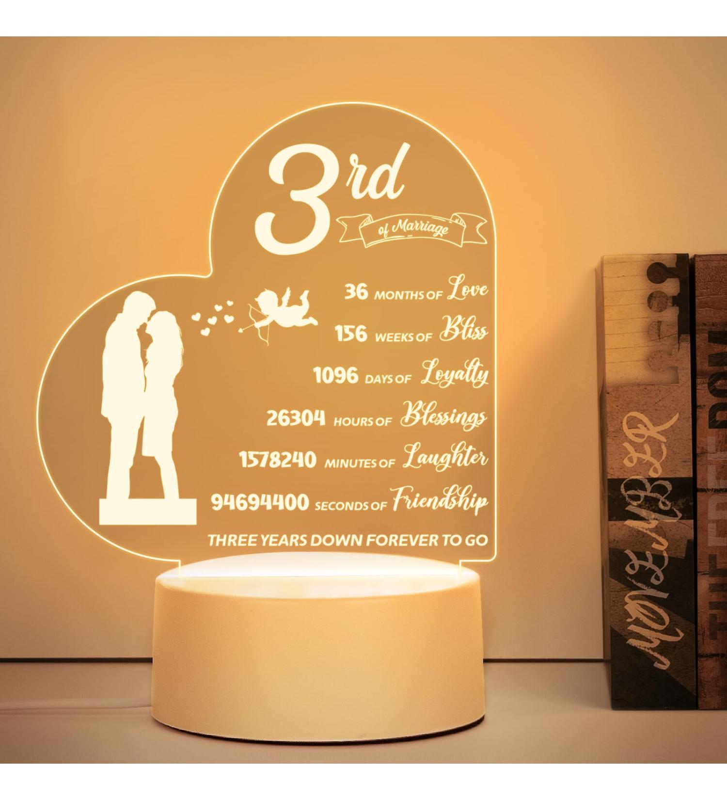 Buioata 3rd Anniversary Wedding Gifts-Acrylic Night Light 3rd Anniversary Wedding Gifts for Husband/Wife 3rd Wedding Gifts for Him/Her Wedding Gifts for Love. For 3rd Wedding - Buy Online on GoSupps.com