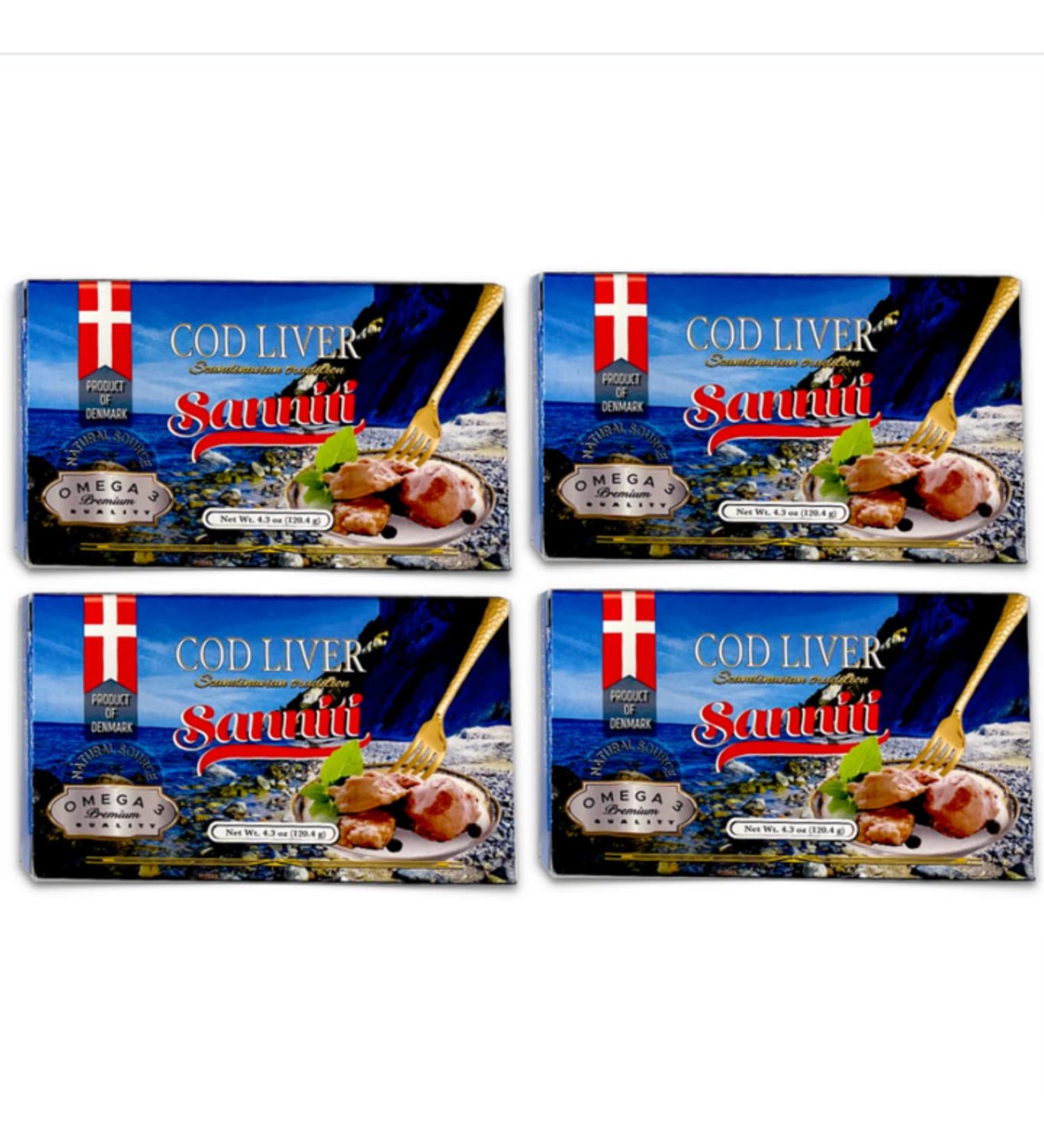 Sanniti Cod Liver Scandinavian Edition 4.3 oz - Pack of 4 | Premium Quality Fish Oil Supplement - Buy Online on GoSupps.com
