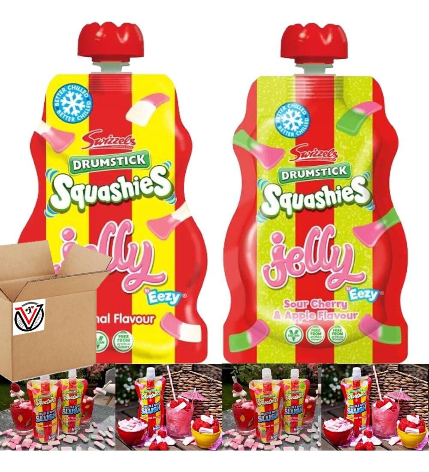 Drumsticks Squashies Original Raspberry Sour Apple And Cherry Jelly Pouch 80g | Pick any Flavour & Number of Pouches | VIMIX - Buy Online on GoSupps.com