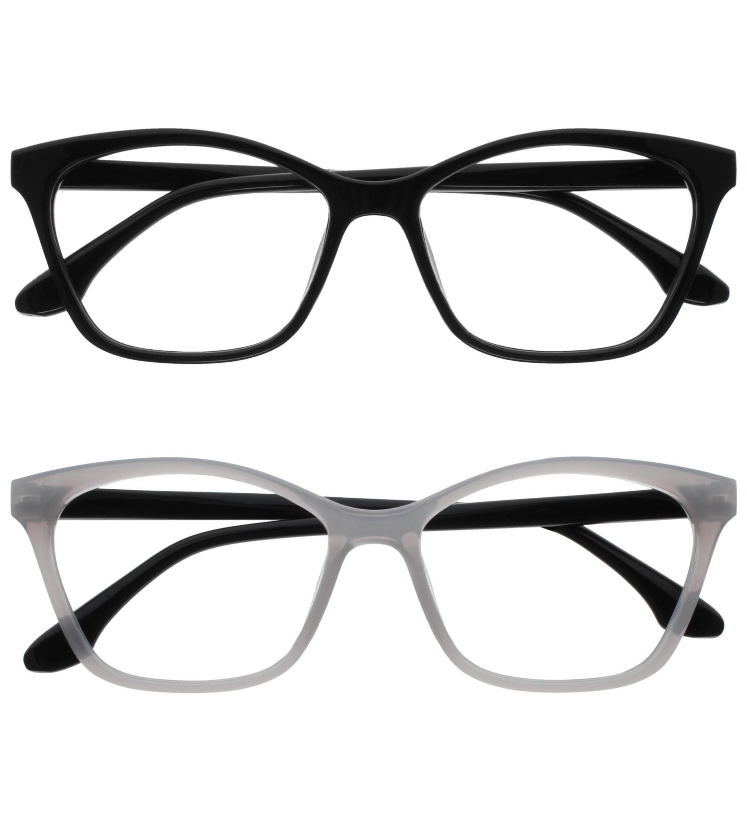 Opulize Kat Reading Glasses | Cat-Eye Style for Men & Women | Feather Hinges | R59 +2.00 Diopters | Shiny Black & Pale Gray - Buy Online on GoSupps.com