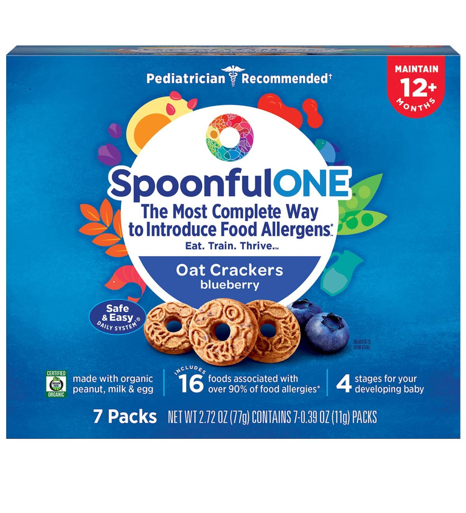SpoonfulONE Organic Blueberry Oat Crackers | Allergen Introduction Snack for Baby 12+ Months | 0.39 oz (Pack of 7) - Buy Online on GoSupps.com