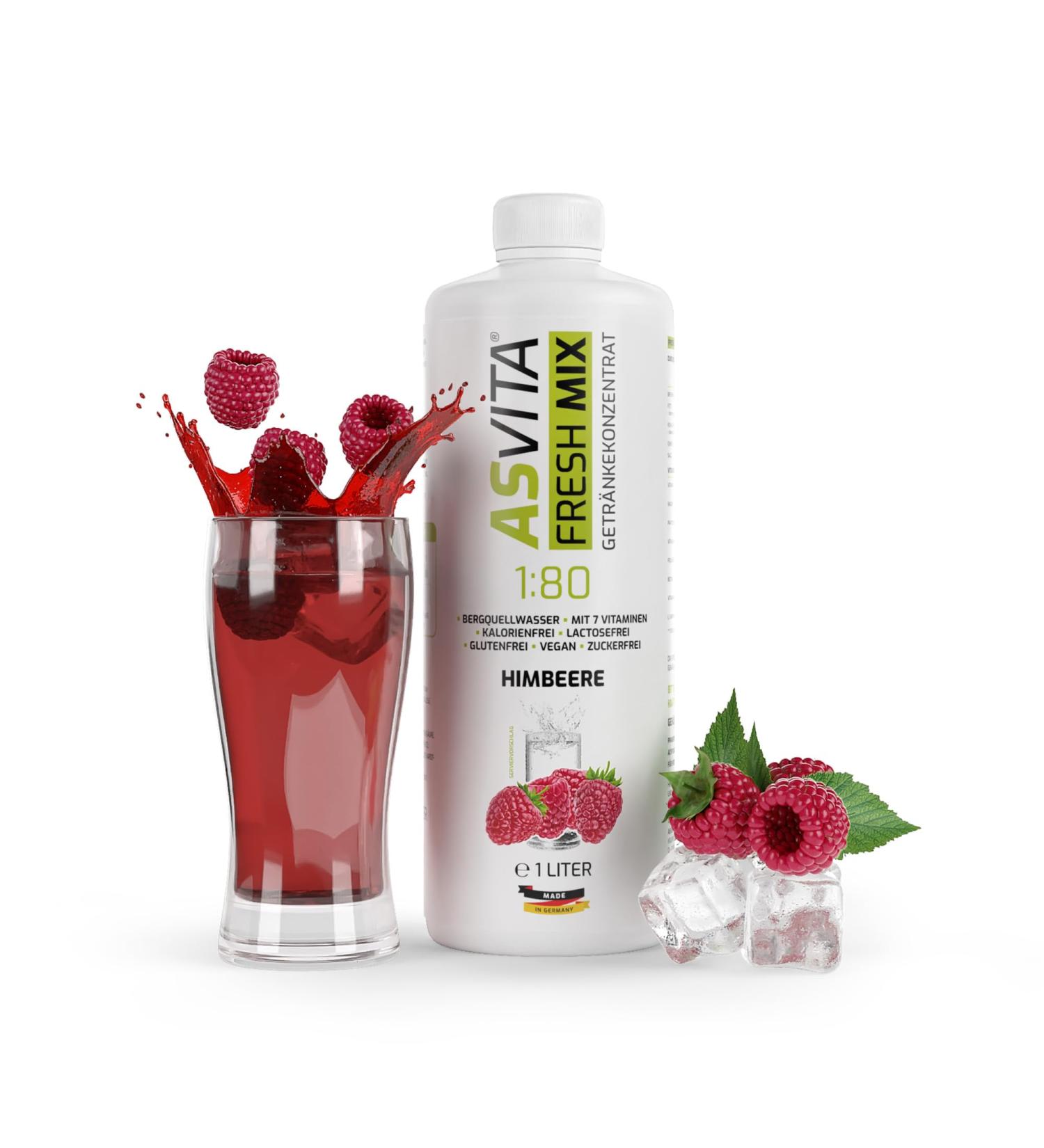 Asvita Sugar-Free Beverage Syrup | 1L Raspberry Fresh Mix - 26 Delicious Flavors | International Shipping Available - Buy Online on GoSupps.com