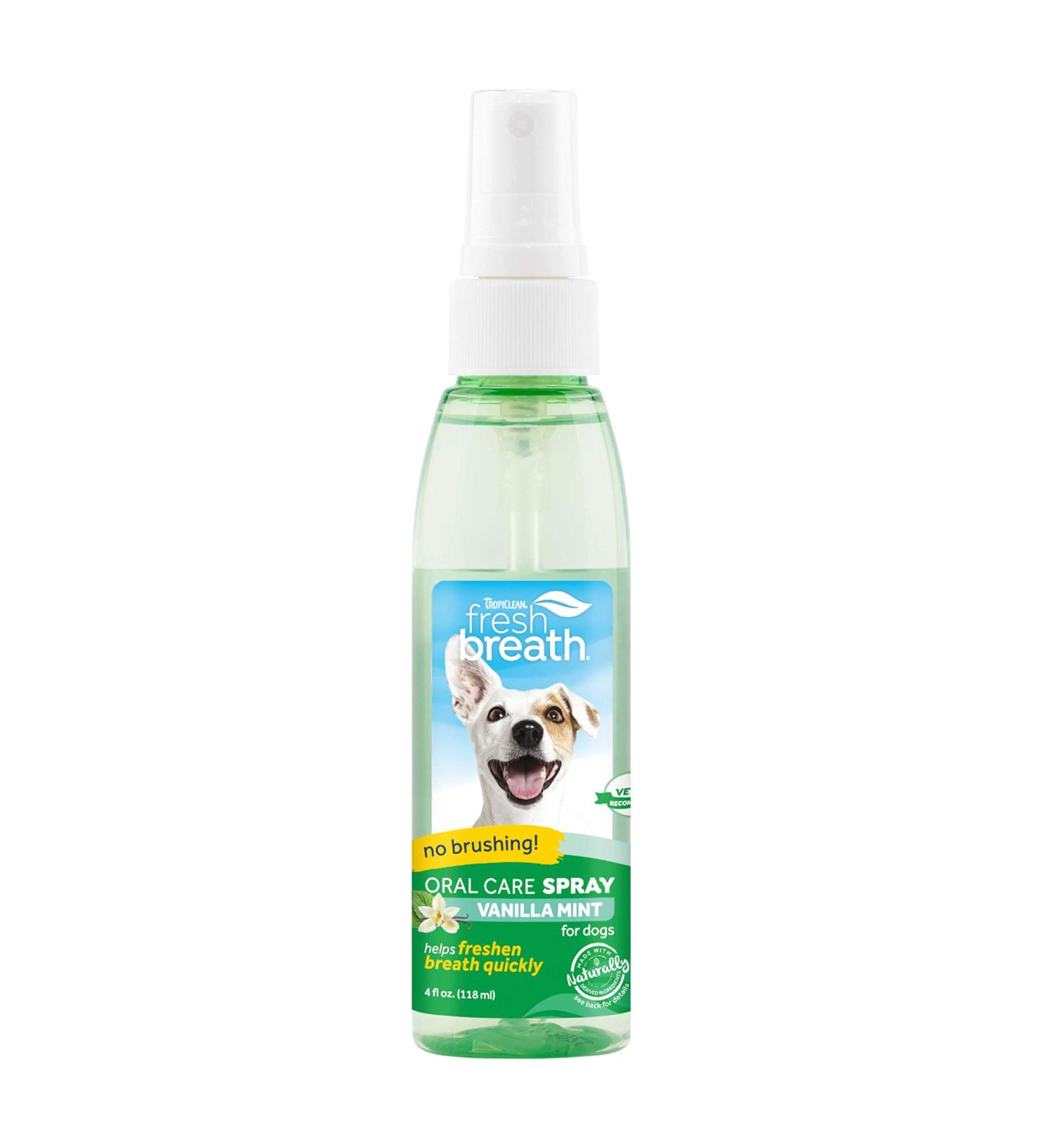 Fresh Breath Vanilla Mint Oral Care Spray for Dogs 4oz - Made in USA | TropiClean - Buy Online on GoSupps.com