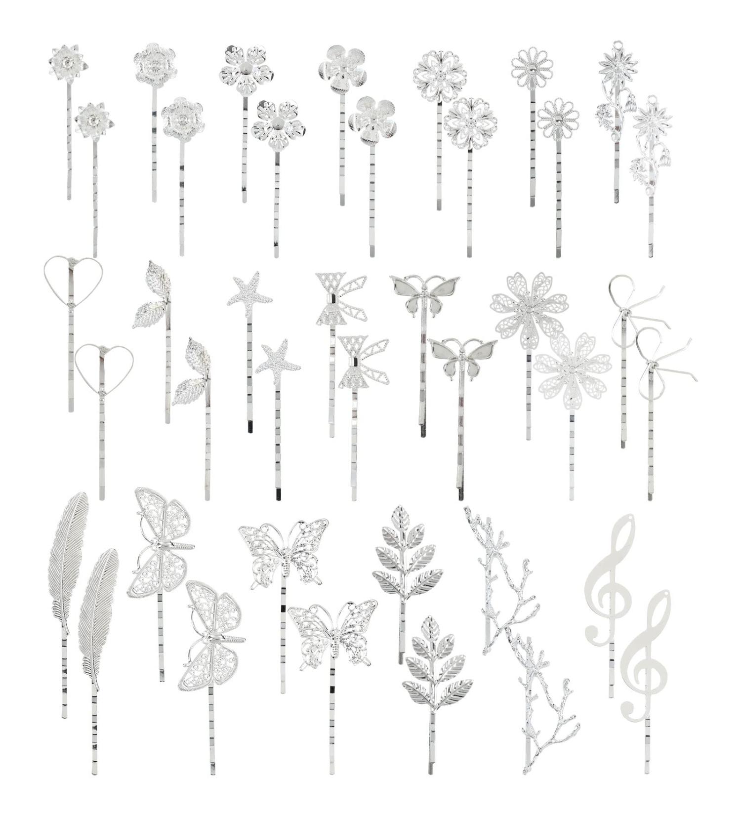 40 Pack Silver Vintage Butterfly Flower Metal Hair Pins - Cute Hair Clips for Bangs, Fine Hair - Decorative Bobby Pins for Women/Girls - Hair Accessories - Buy Online on GoSupps.com