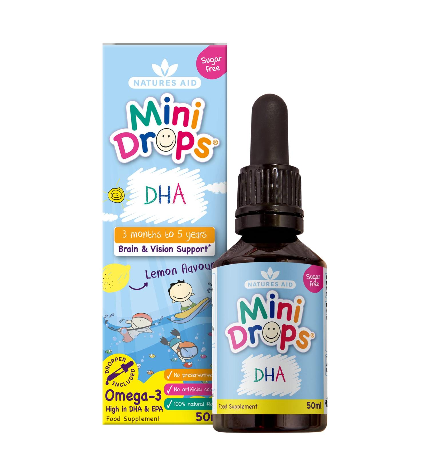 Natures Aid DHA Omega-3 Mini Drops for Infants & Children - Sugar Free 50ml - Buy Online on GoSupps.com