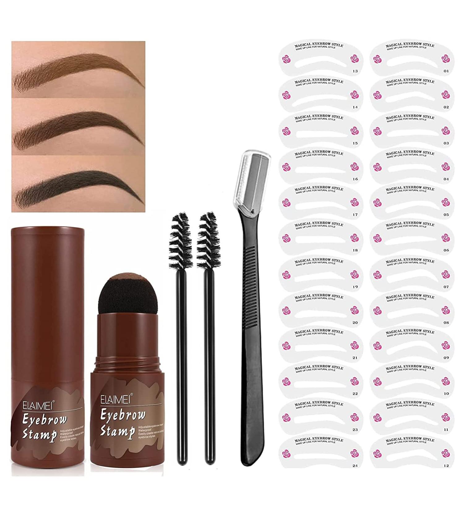 Waterproof Eyebrow Stamp Stencil Kit - 24 Stencils, Brush, Trimmer (Dark Brown) - Buy Online on GoSupps.com