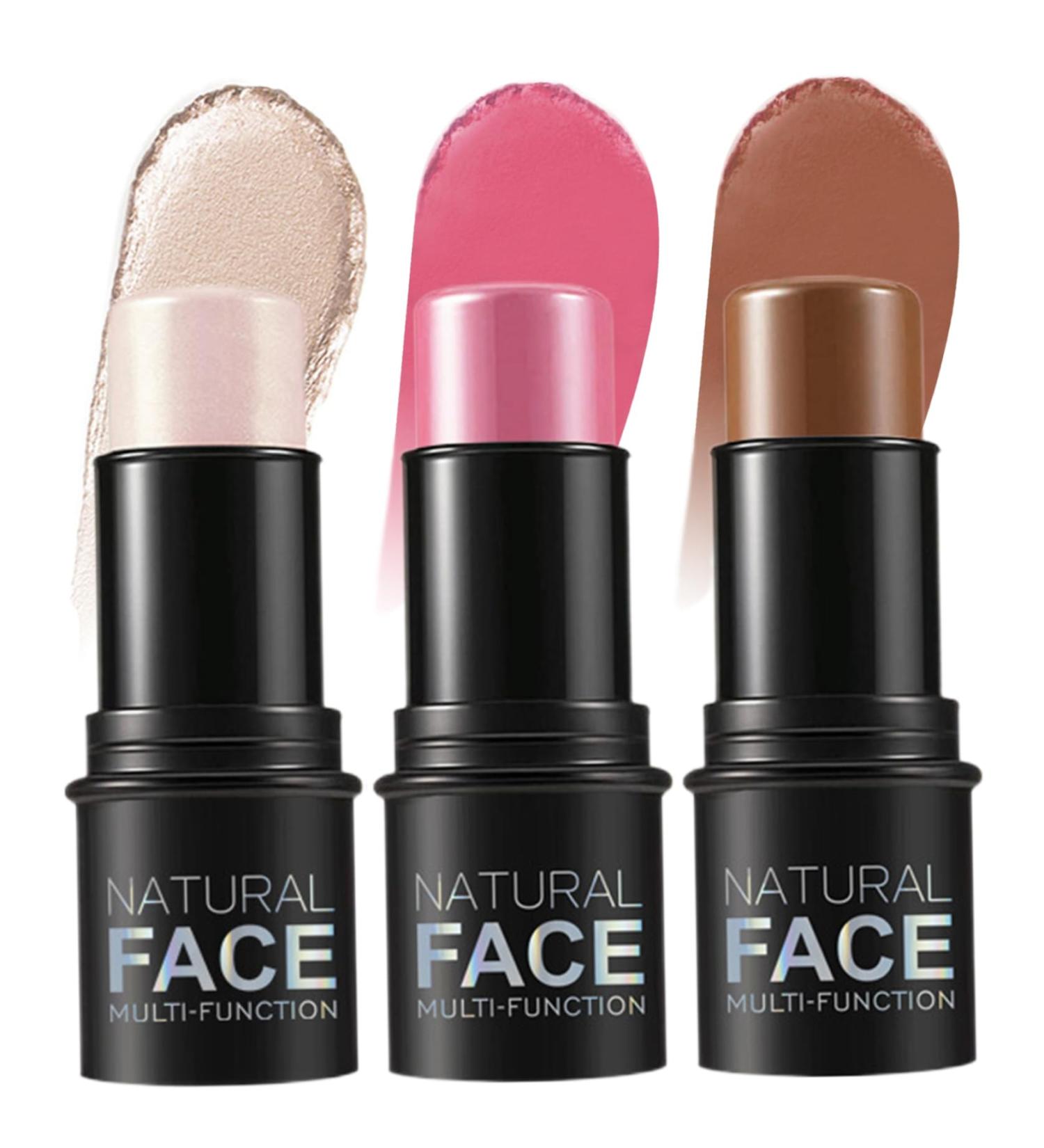 Blush Stick 3 PCS Contour Stick Waterproof Long Lasting Highlighter Makeup Stick Lightweight Multi-use Cream Contour Buildable Face Makeup Kit for Cheeks Lips - Buy Online on GoSupps.com