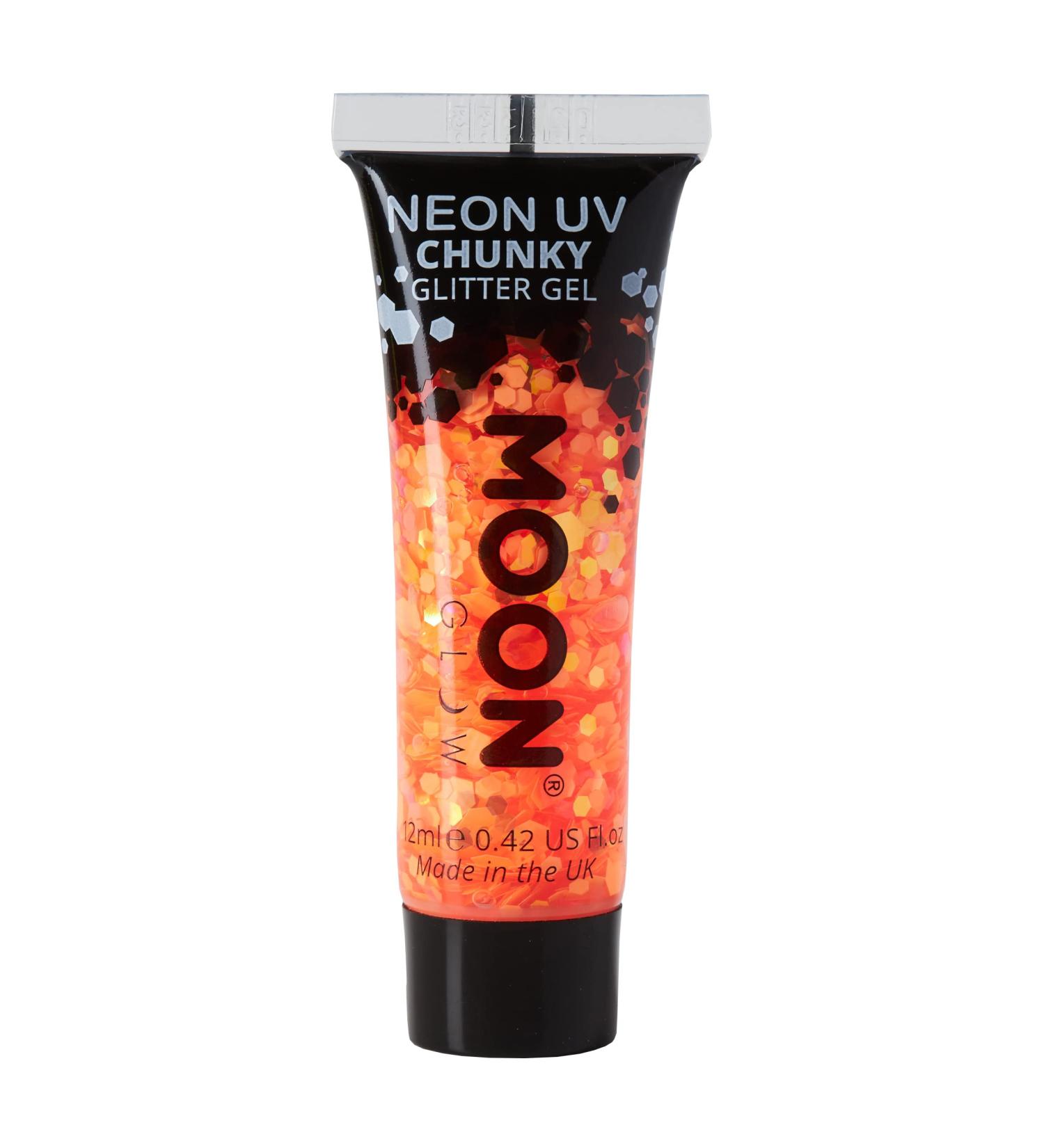 Neon UV Orange Chunky Glitter Gel - 12ml | Face & Body Glitter | Long-lasting Shine - Buy Online on GoSupps.com