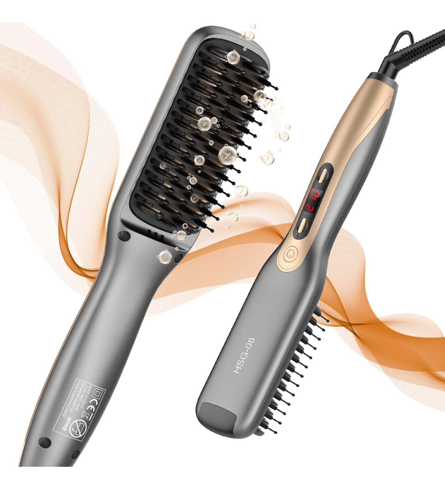 Fast Heating Ceramic Hair Straightener Brush with 4 Temp Settings | Anti-Scald, Auto Temperature Lock, Auto-Off | Professional Salon Result for Frizz-Free Silky Hair - Gold - Buy Online on GoSupps.com