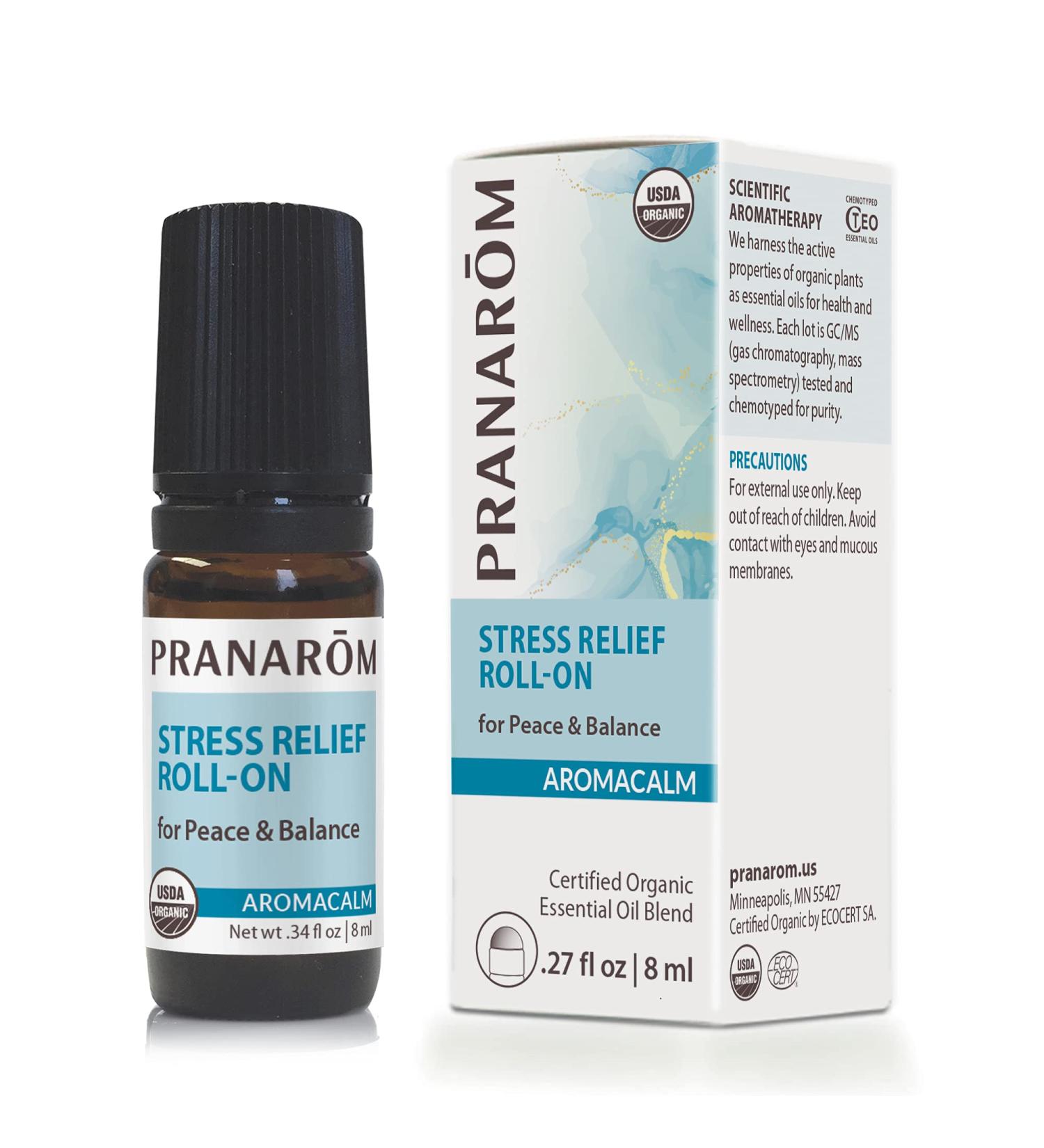 Pranarom Aromacalm Stress Relief Roll-On 8ml | 100% Organic Essential Oil Blend with Sweet Orange Bergamot & Lavender | USDA & ECOCERT Certified for Relaxation - Buy Online on GoSupps.com