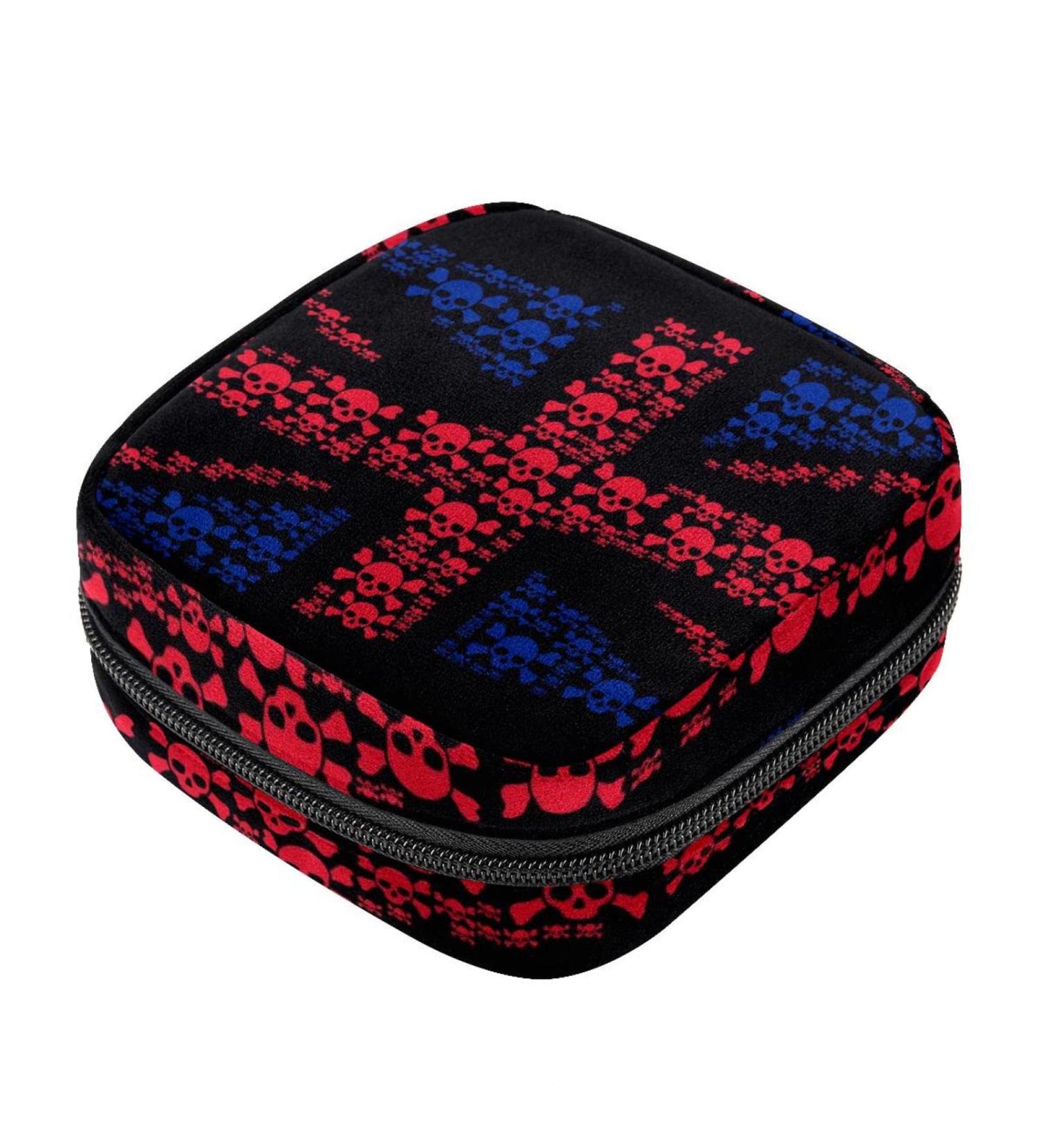 Menstruation Pad Bag with Zipper | Women's Napkin & Tampon Collection Bag | Unique British Flag & Skull Design | Color 7 - Buy Online on GoSupps.com